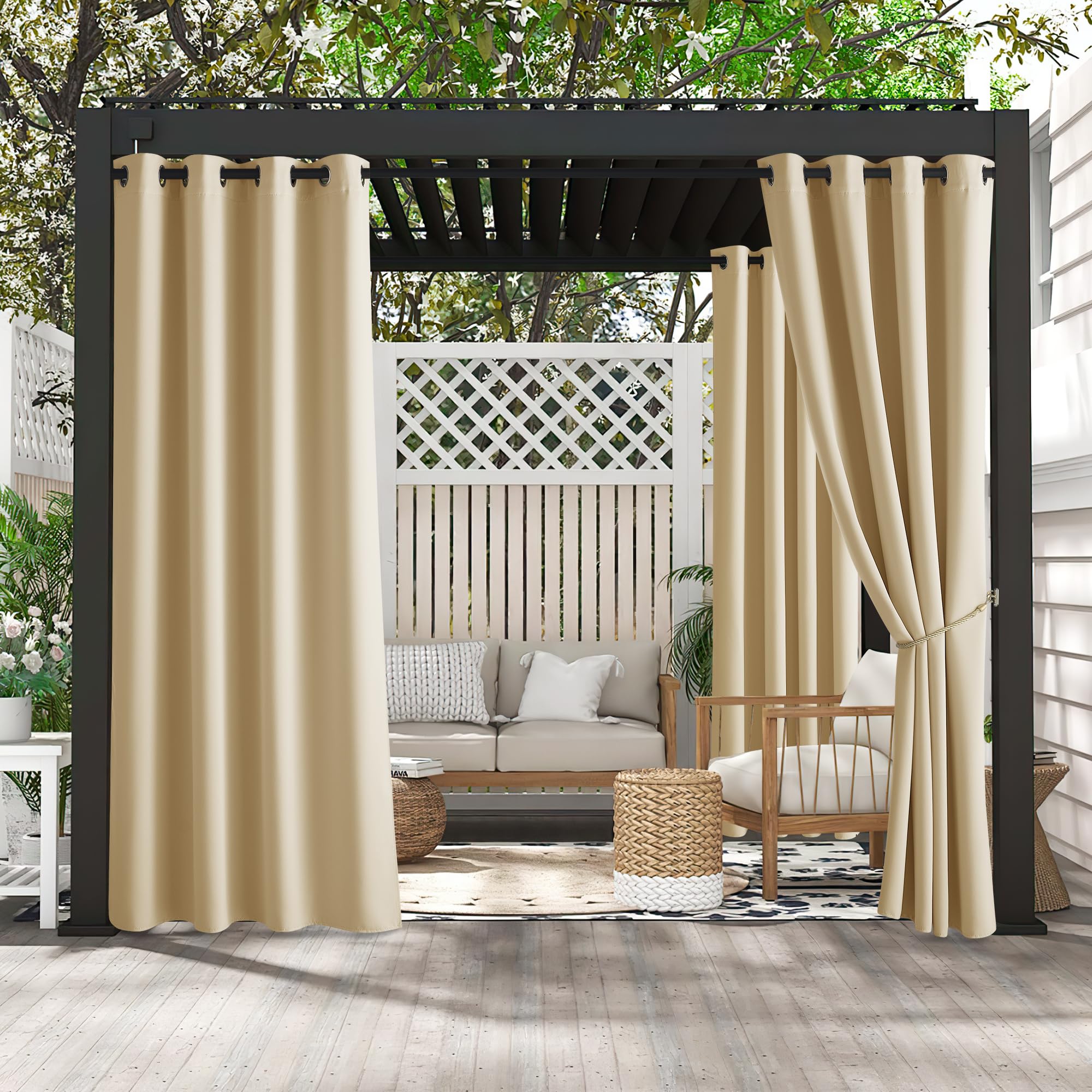 RYB HOME 2 Panels Fade Resistant Outdoor Curtains for Patio Waterproof Block Sunlight Thermal Insulated Privacy Thick Outside Curtains for Porch, Gazebo, Pergola, W52 x L96, Stone Blue