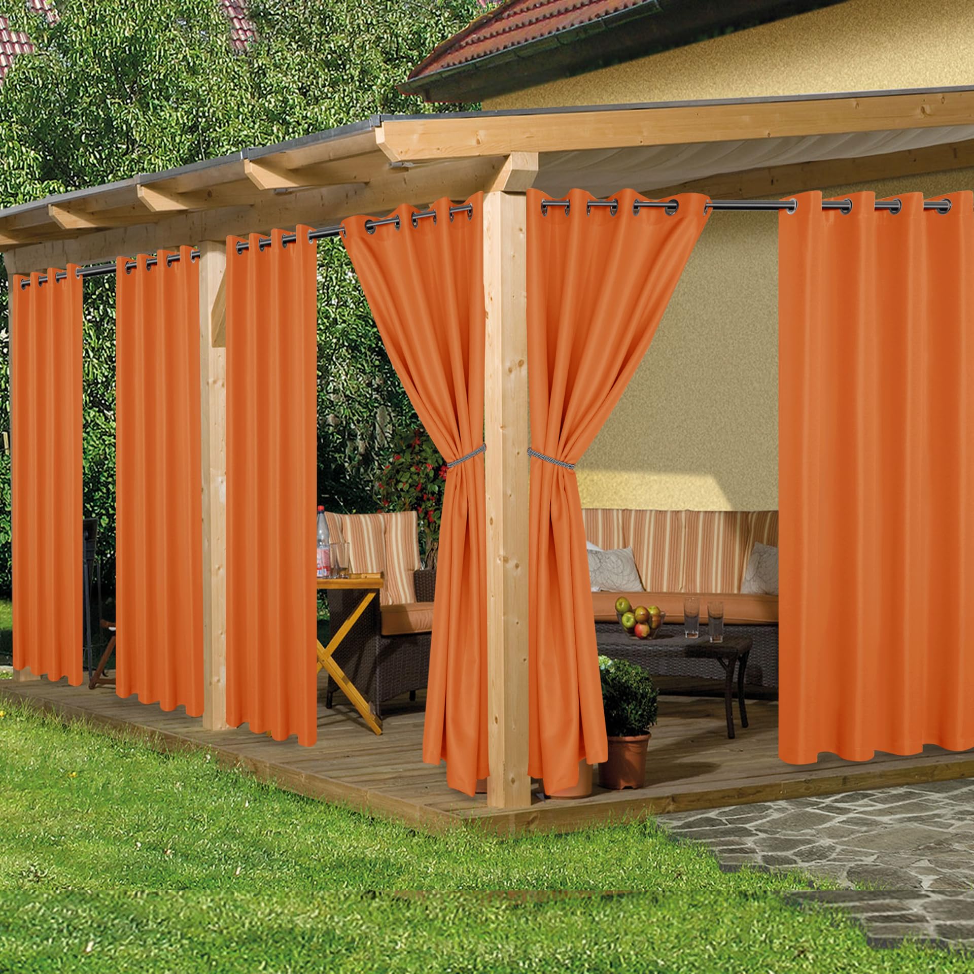 HolidayIdeas Outdoor Curtains for Patio Waterproof, 8 Panels - 54x84 Inches - Weatherproof Privacy Outsides Curtains for Cabana Porch Pergola, Sunlight & UV Blocking (Grey, Grommet Top)