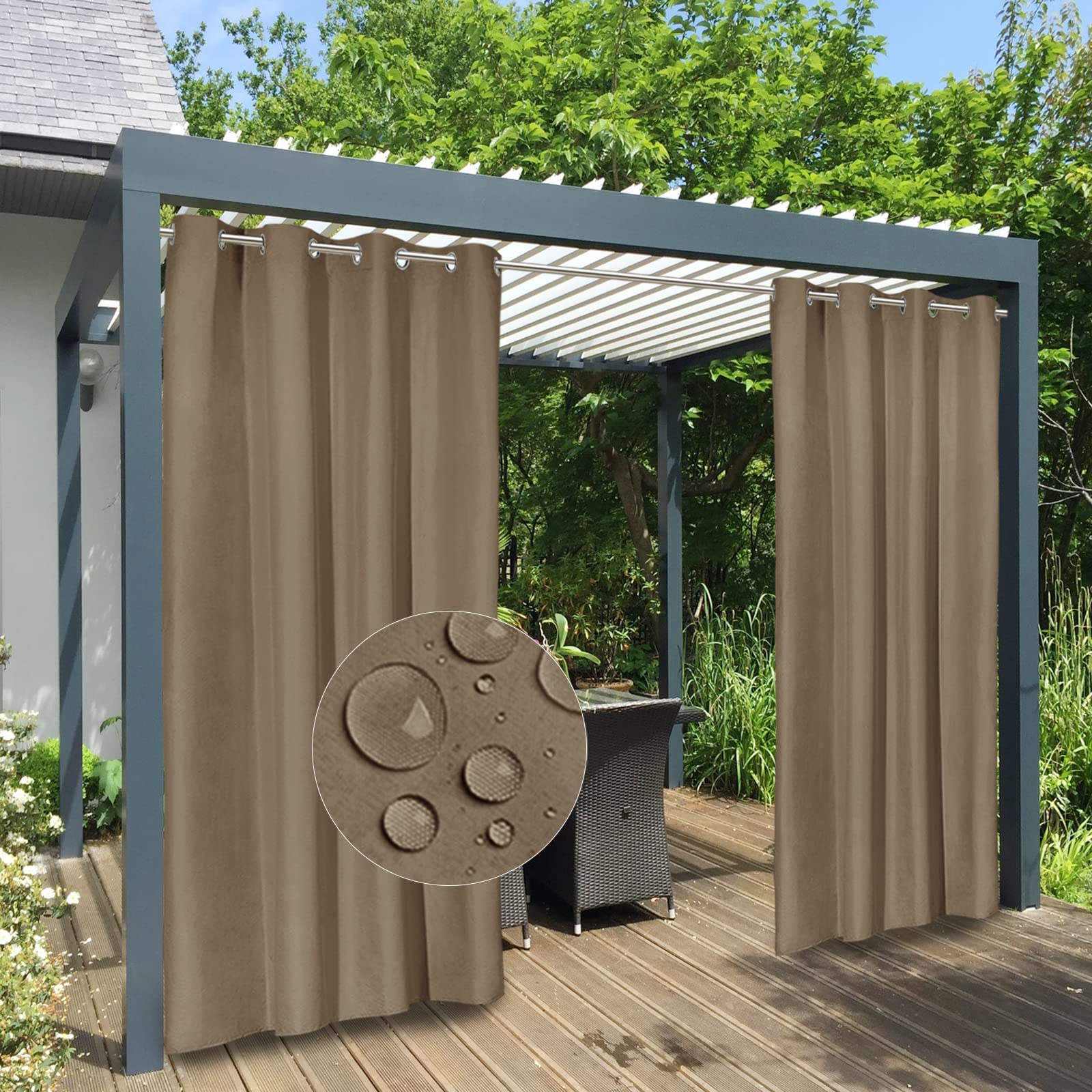 Easy-Going 100% Waterproof Outdoor Curtains Windproof Weatherproof Porch Curtains, Premium Thick Outdoor Privacy Grommet Top Panels for Patio, Gazebo and Pergola, 2 Panels, 54x84 inch, Dark Grey