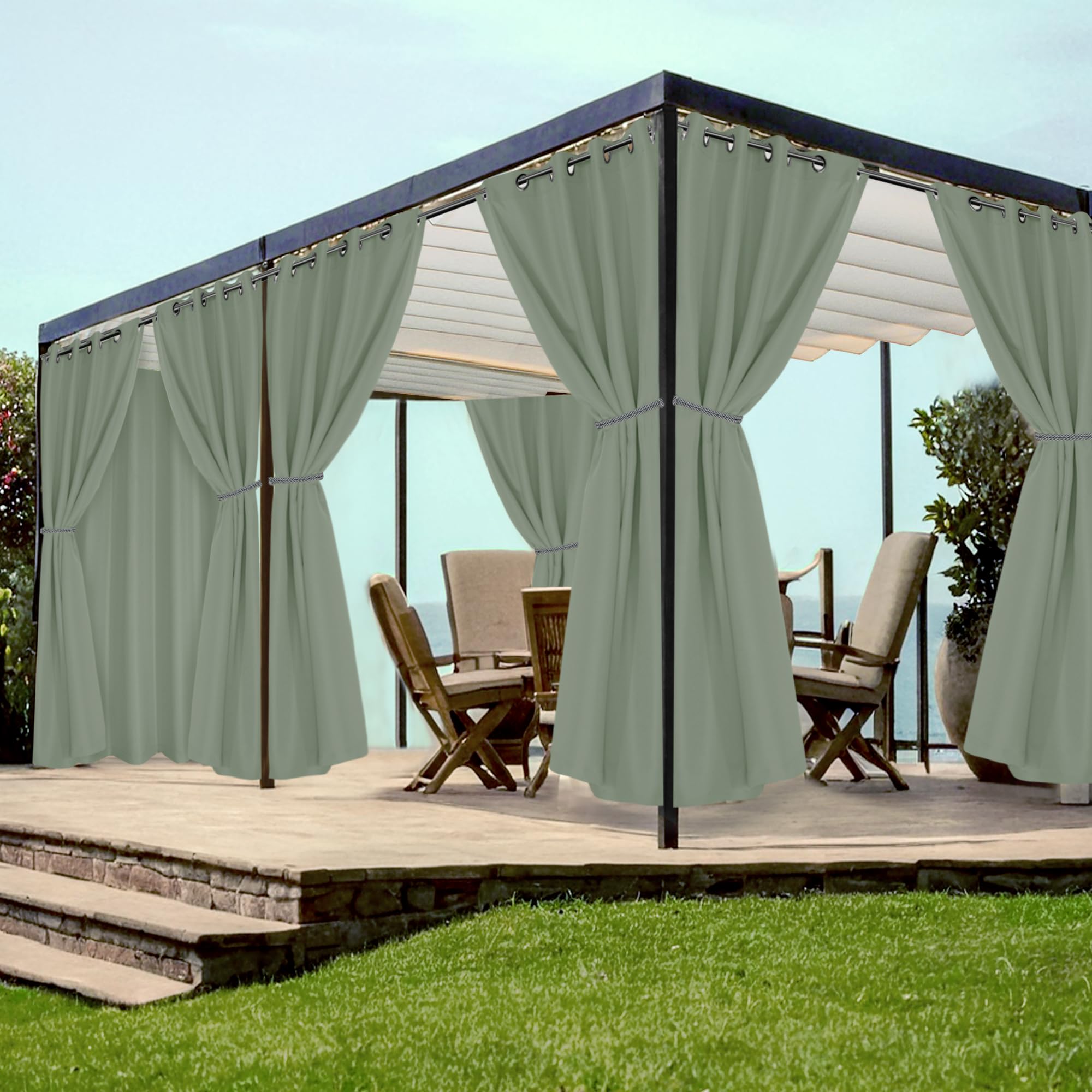 HolidayIdeas Grommet Top Outdoor Curtains for Patio Waterproof 8 Pcs All Weather Balcony Outside Curtain Panels for Apartments, Gazebo, Pergolas, Porch, 54x84 Inch, Grey