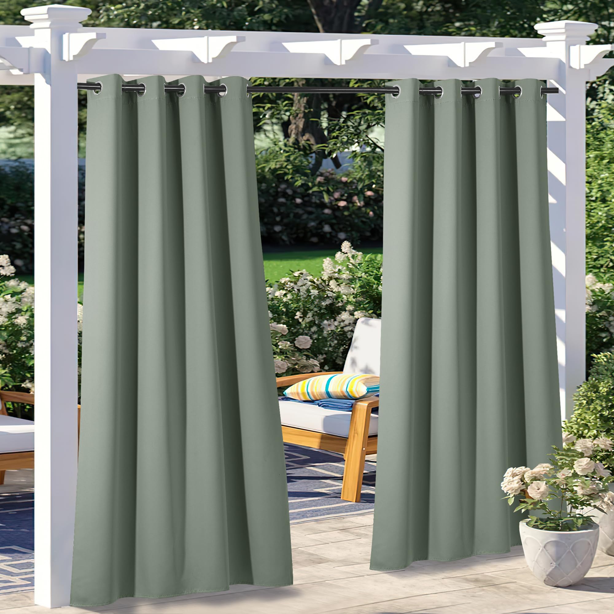 NICETOWN Fade Resistant Outdoor Curtains for Patio 84 inch Long, Grade 4 Color Fastness Fade-Proof Waterproof Outside Curtains, Thermal UV Protection Sun Shades for Porch, W52 x L84, 2 Panels, Grey