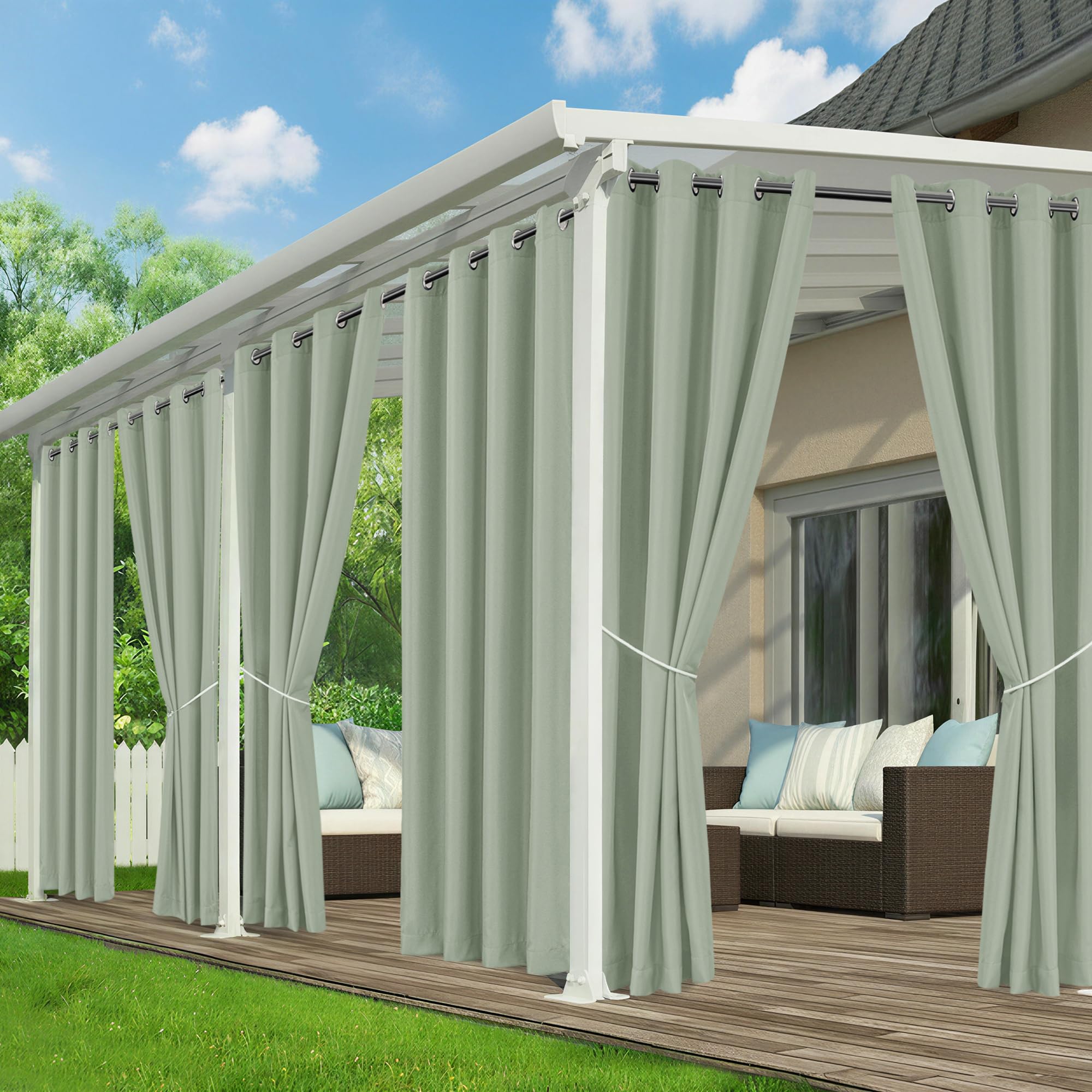 Outdoor Curtains for Patio Waterproof - 8 Panels Privacy Weatherproof Outside Curtains with Grommets for Pergola, Gazebo, Porch, Cabana, Balcony, 54 x 84 Inch, Cream