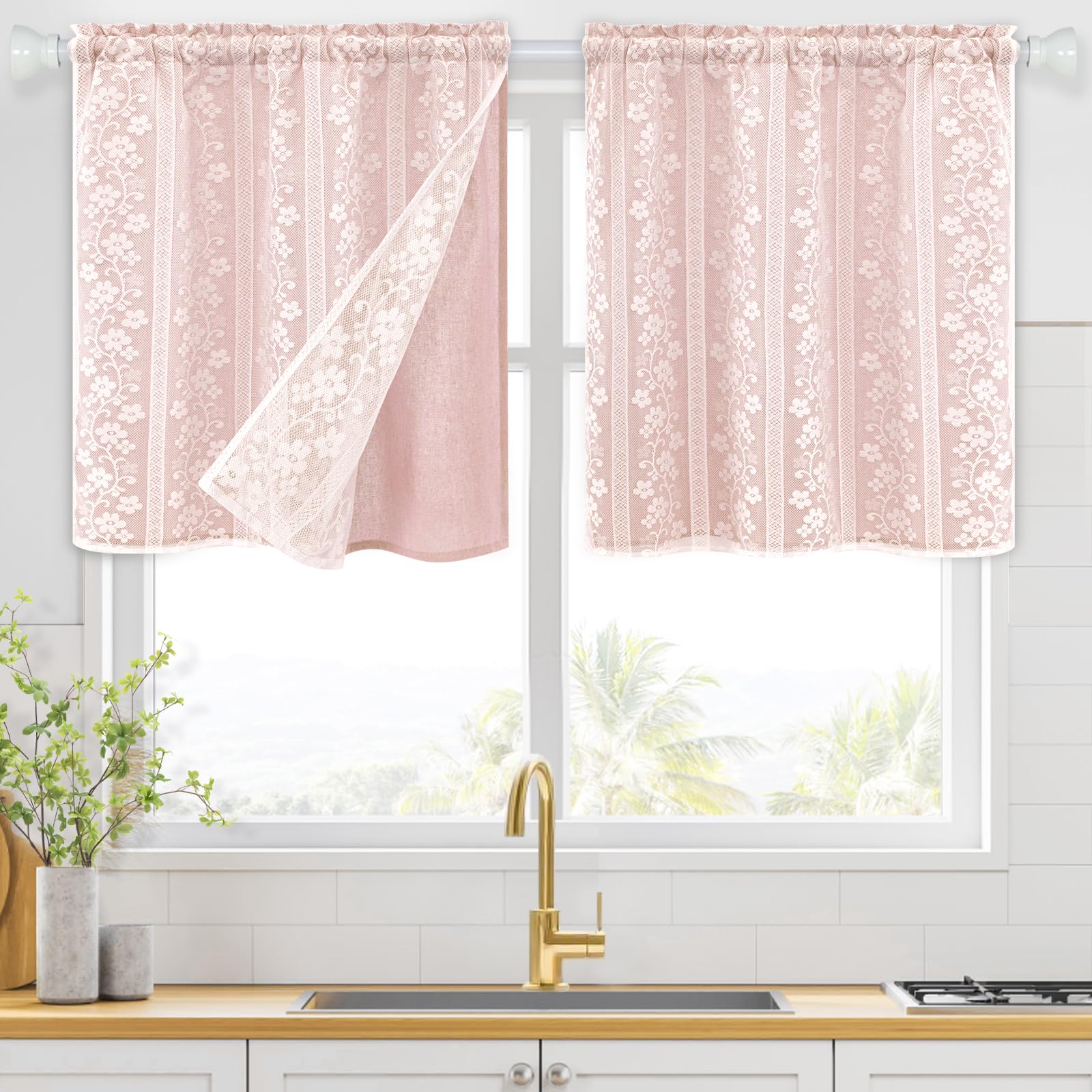 ASPMIZ Linen Curtains for Bedroom, Double Layered Boho Curtain for Living Room Farmhouse Curtain 84 Inch Length 2 Panels Set, Rustic Curtains & Drapes Rod Pocket with Tiebacks, 52 x 84 Inch, Beige