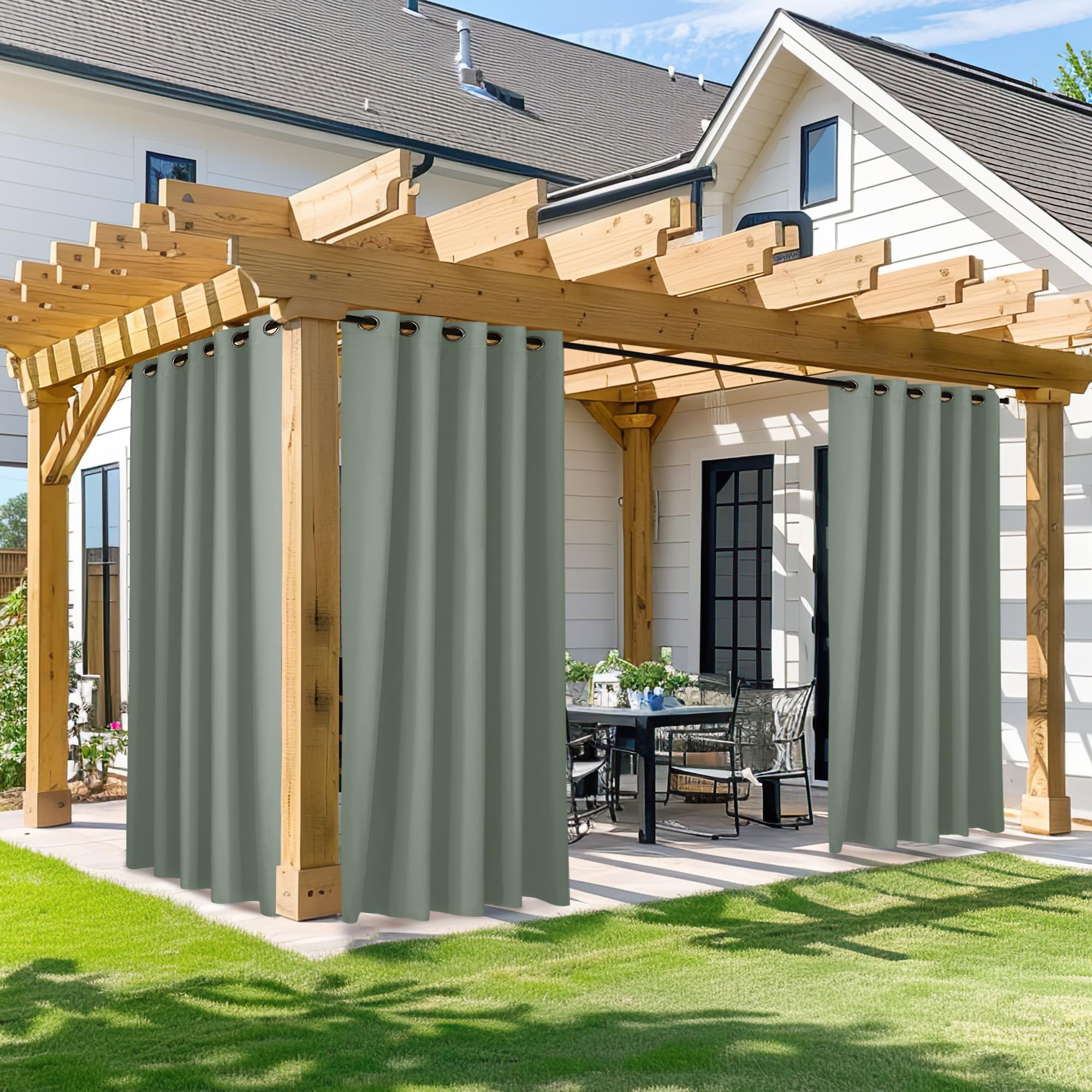 NICETOWN Fade Resistant Outdoor Curtains for Patio 84 inch Long, Grade 4 Color Fastness Fade-Proof Waterproof Outside Curtains, Thermal UV Protection Sun Shades for Porch, W52 x L84, 2 Panels, Grey
