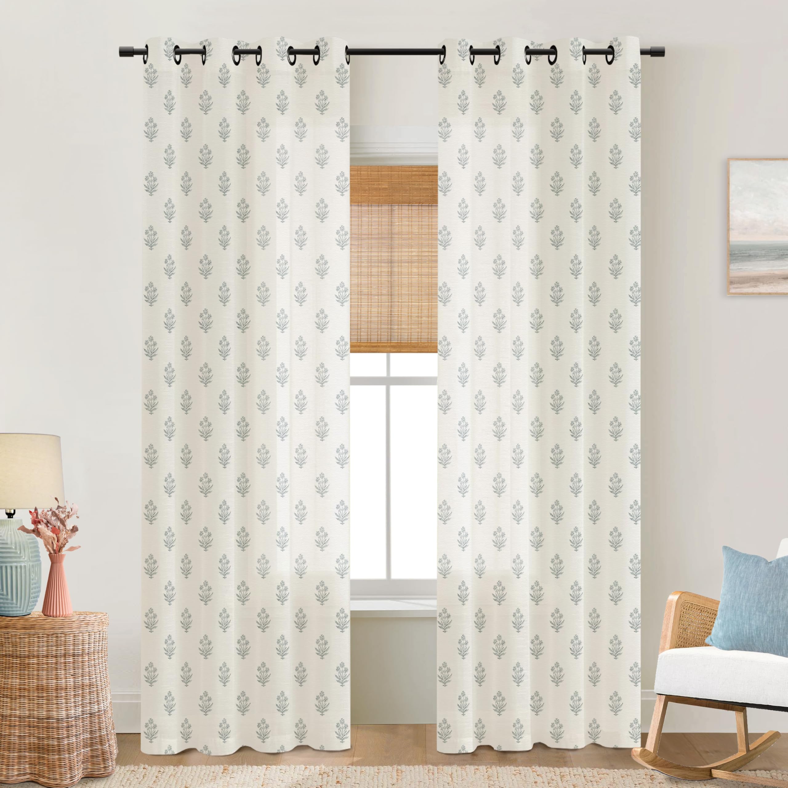 Vintage Patterned Curtains 96 Inches Long for Living Room 2 Panel Set,Pattern Sheer Floral Farmhouse Boho Hippie Aztec Fall Linen Decorative Curtains for Bedroom,Terra Cotta Rust Burnt Orange