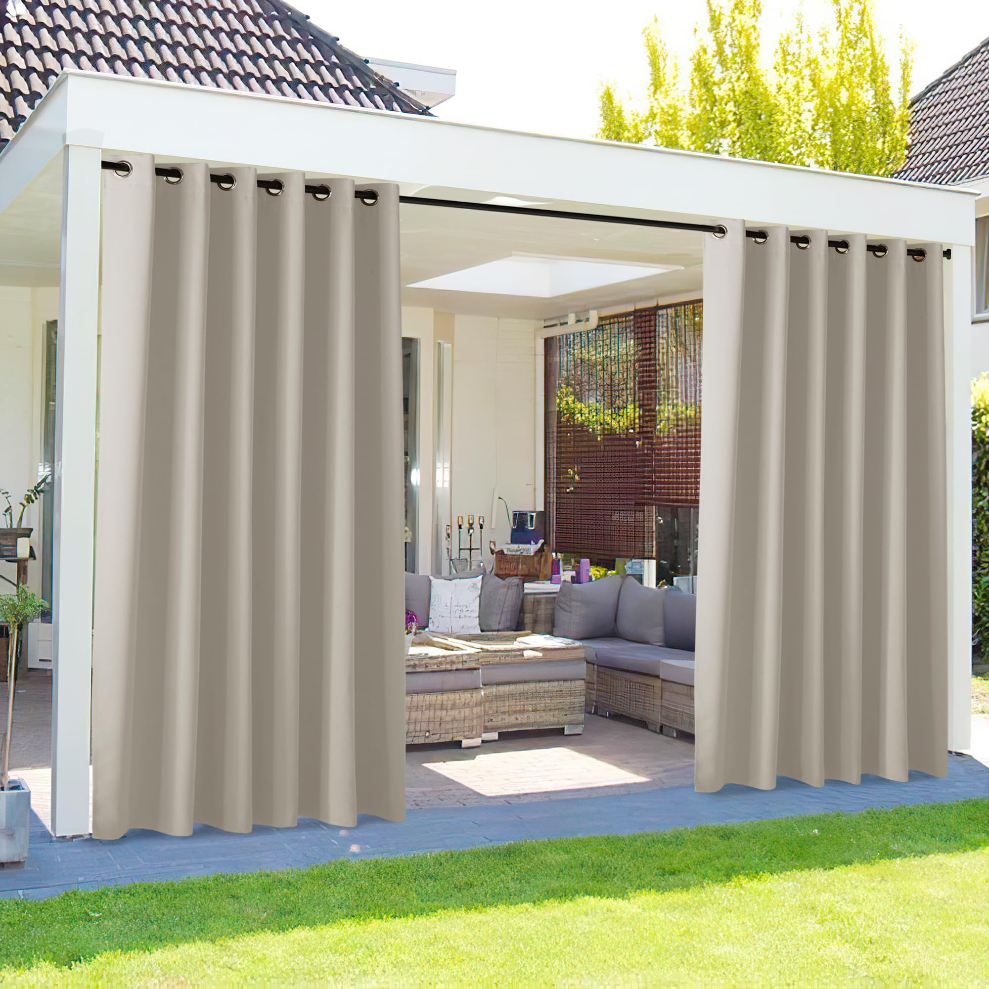 NICETOWN Fade Resistant Outdoor Curtains for Patio 84 inch Long, Grade 4 Color Fastness Fade-Proof Waterproof Outside Curtains, Thermal UV Protection Sun Shades for Porch, W52 x L84, 2 Panels, Grey