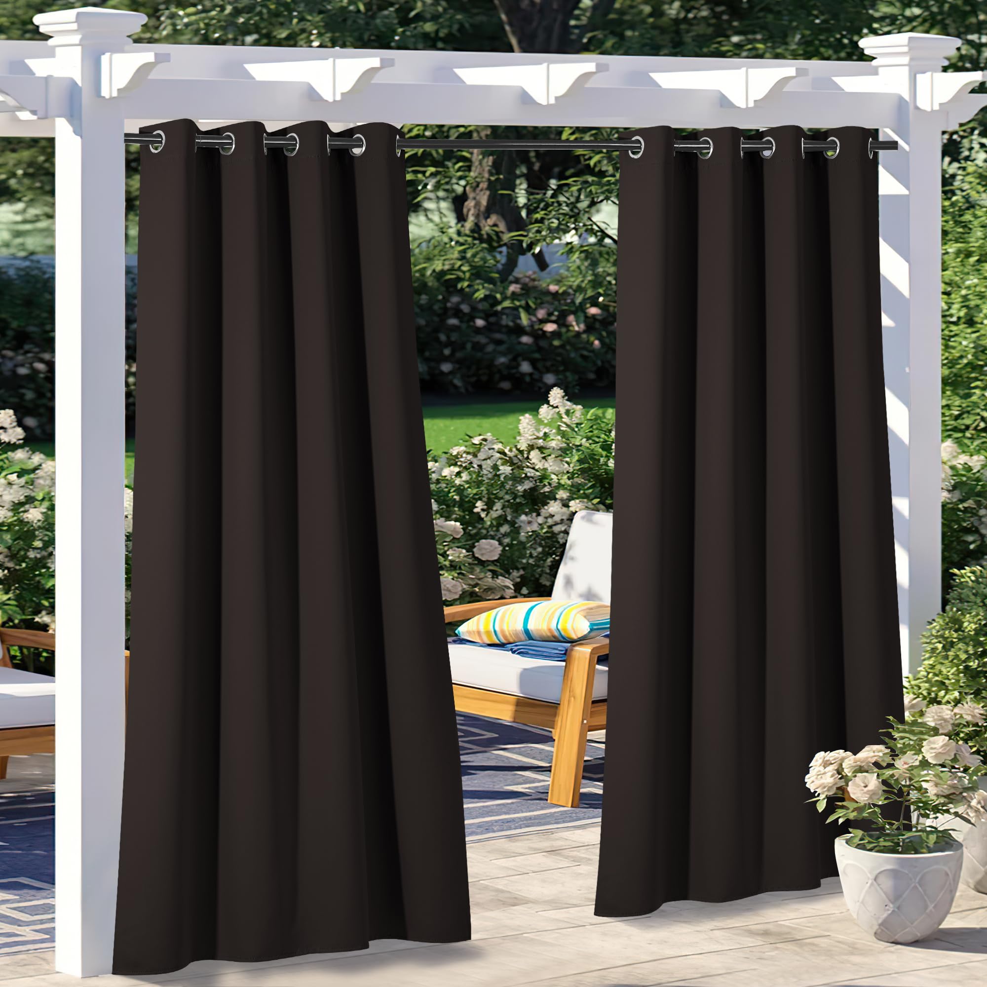 NICETOWN Fade Resistant Outdoor Curtains for Patio 84 inch Long, Grade 4 Color Fastness Fade-Proof Waterproof Outside Curtains, Thermal UV Protection Sun Shades for Porch, W52 x L84, 2 Panels, Grey