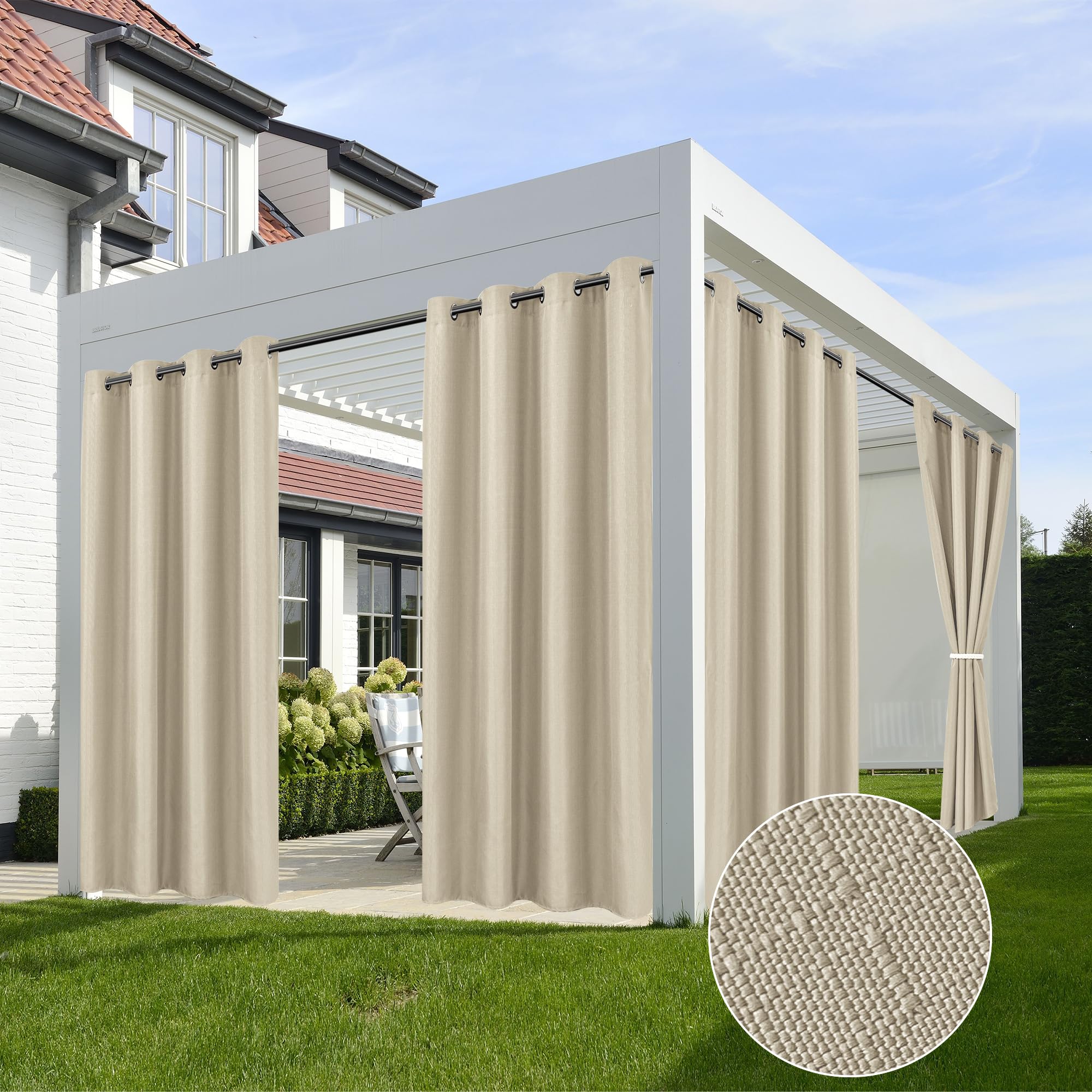 HolidayIdeas Outdoor Curtains for Patio Waterproof-4 Panels Linen Gazebo Curtains 54"x84"-Indoor/Outside Privacy Taupe Curtains Weatherproof Weighted for Pergola, Porch,Backyard,Living Room,Sunroom