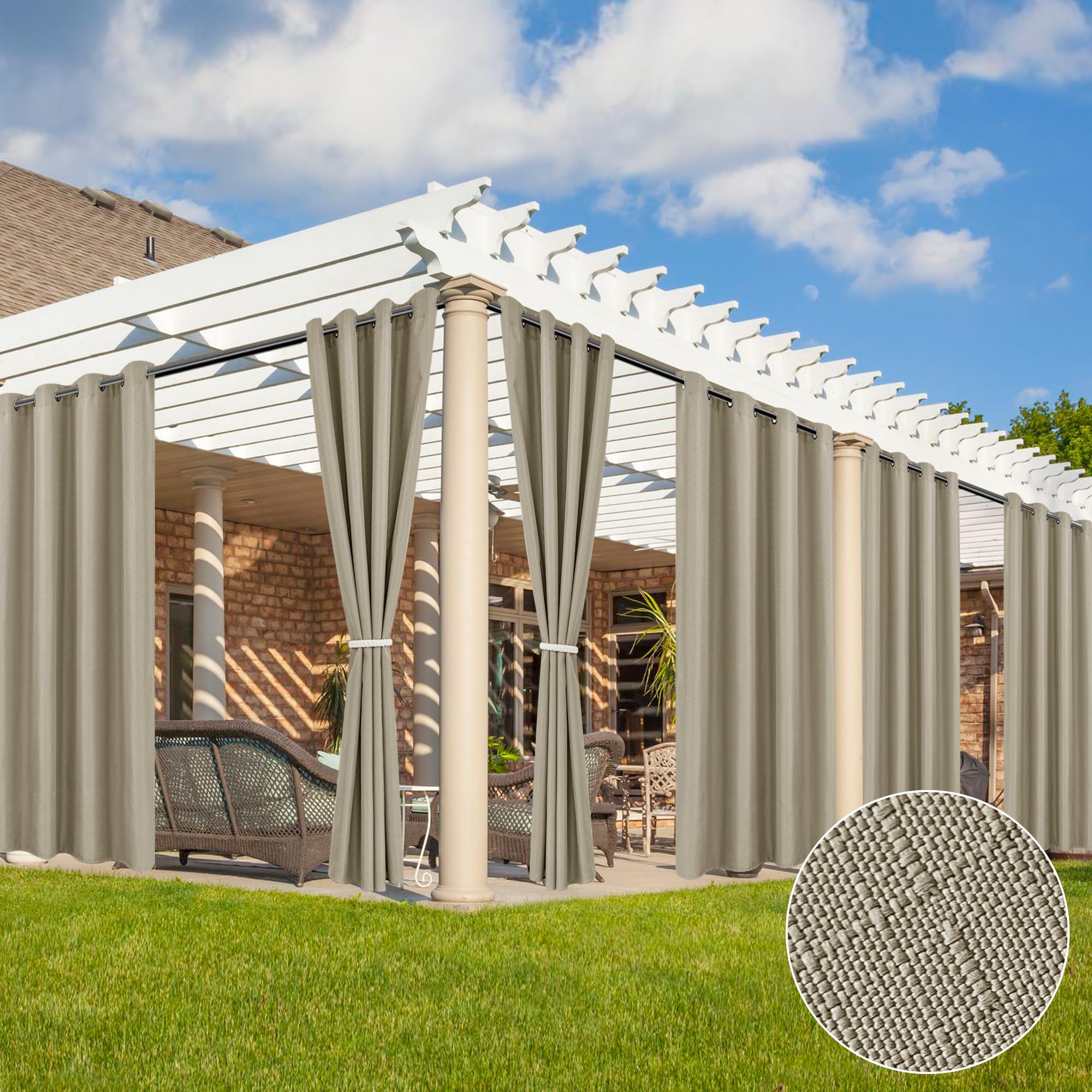 HolidayIdeas Outdoor Curtains for Patio Waterproof-4 Panels Linen Gazebo Curtains 54"x84"-Indoor/Outside Privacy Taupe Curtains Weatherproof Weighted for Pergola, Porch,Backyard,Living Room,Sunroom