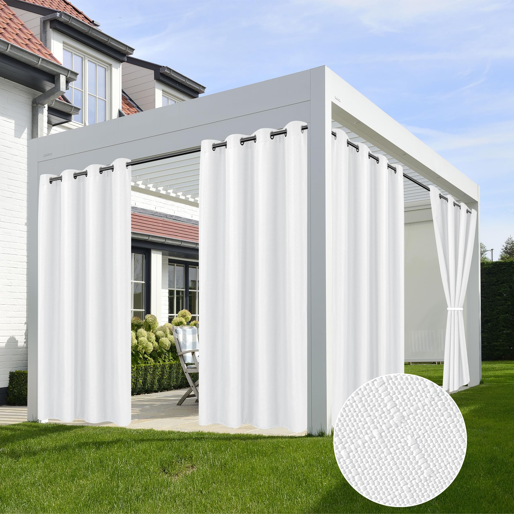 HolidayIdeas Outdoor Curtains for Patio Waterproof-4 Panels Linen Gazebo Curtains 54"x84"-Indoor/Outside Privacy Taupe Curtains Weatherproof Weighted for Pergola, Porch,Backyard,Living Room,Sunroom