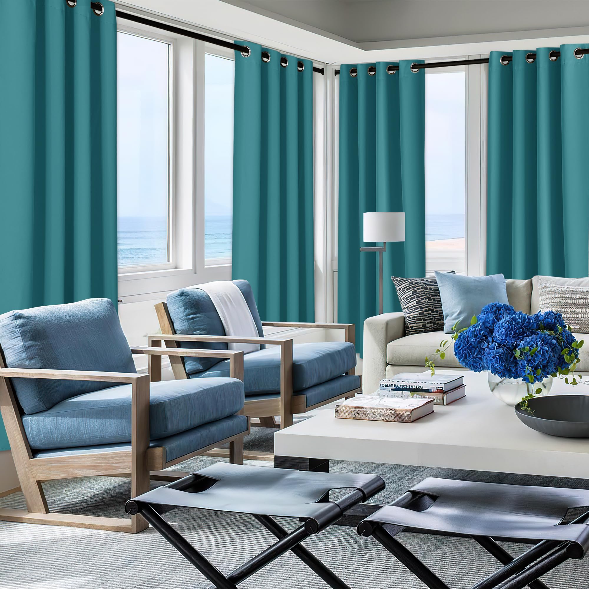 NICETOWN Fade Resistant Outdoor Curtains for Patio 84 inch Long, Grade 4 Color Fastness Fade-Proof Waterproof Outside Curtains, Thermal UV Protection Sun Shades for Porch, W52 x L84, 2 Panels, Grey