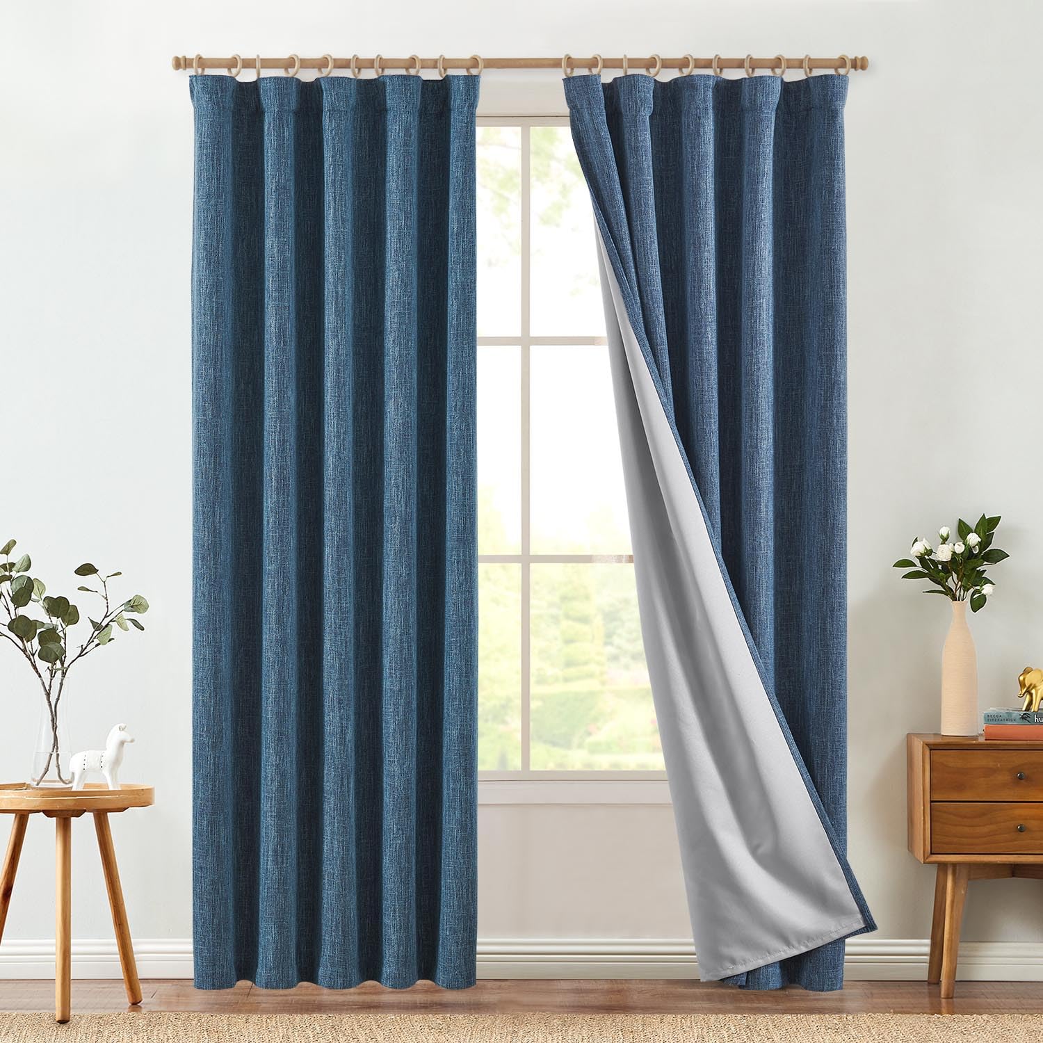 jinchan Blue Printed Curtains 63 Inch Length for Living Room Grommet Jacquard Curtains with Herringbone Pattern Modern Room Darkening Drapes Bedroom Window Curtain Set 2 Panels
