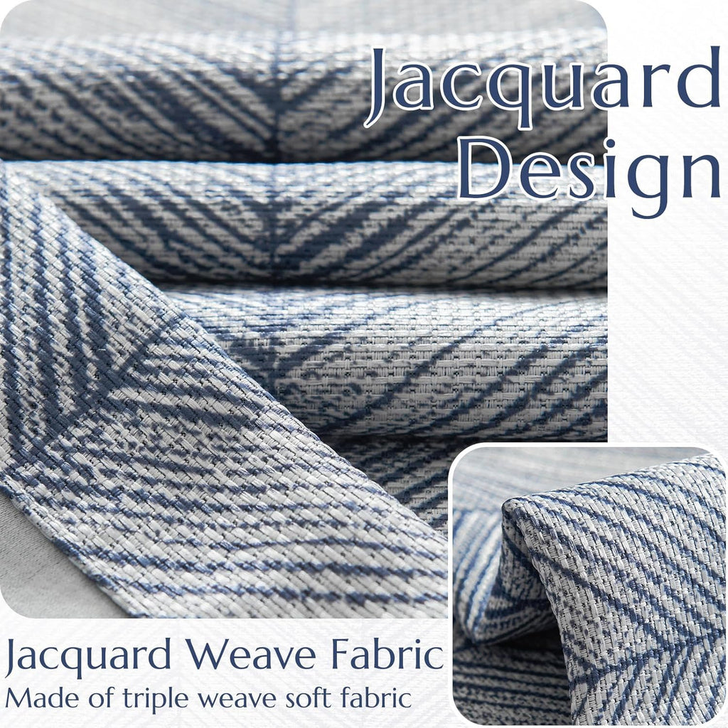 jinchan Blue Printed Curtains 63 Inch Length for Living Room Grommet Jacquard Curtains with Herringbone Pattern Modern Room Darkening Drapes Bedroom Window Curtain Set 2 Panels
