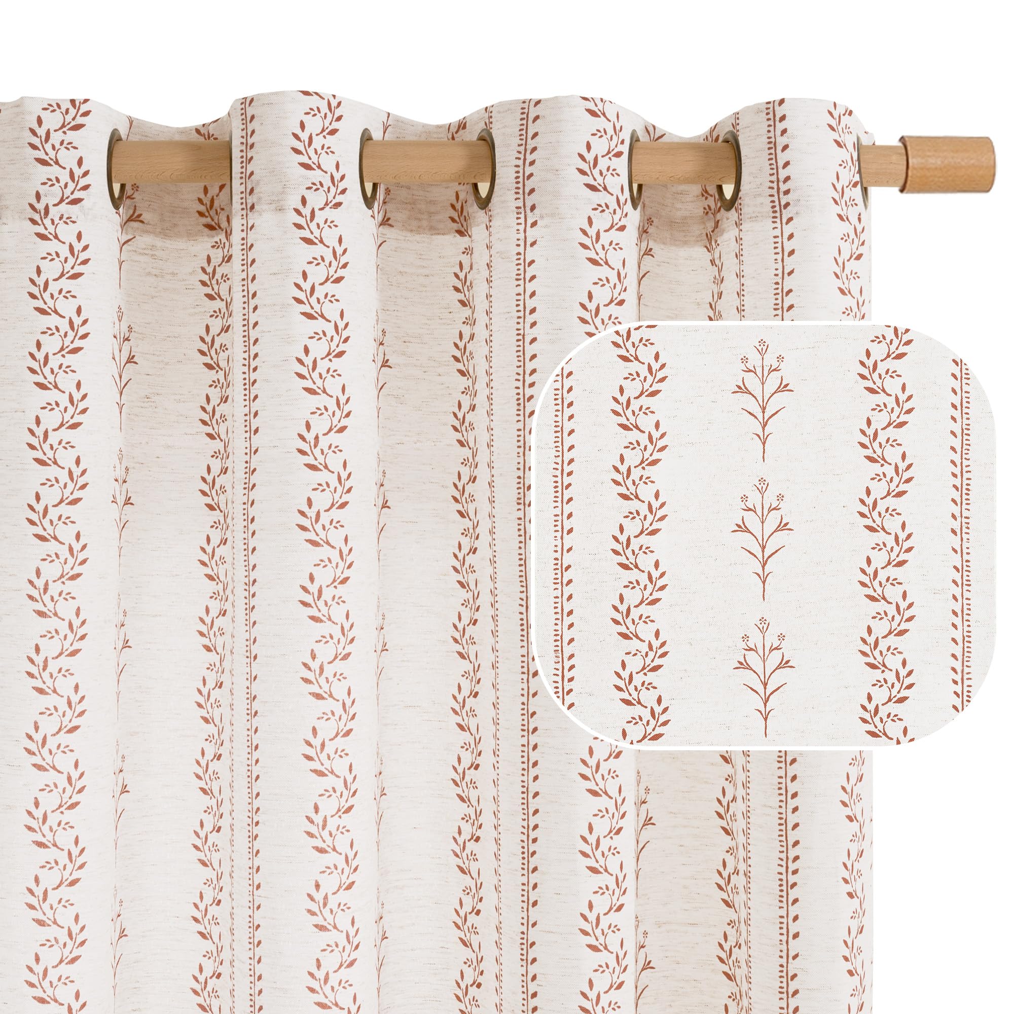 BGment Short Boho Curtains Leaf Floral Print Cottage Core Botanical Curtains for Bedroom Light Filtering Curtain 54 Inch Long for Farmhouse Rustic, Each 52 Inch Wide, 2 Panels Set, Dark Grey