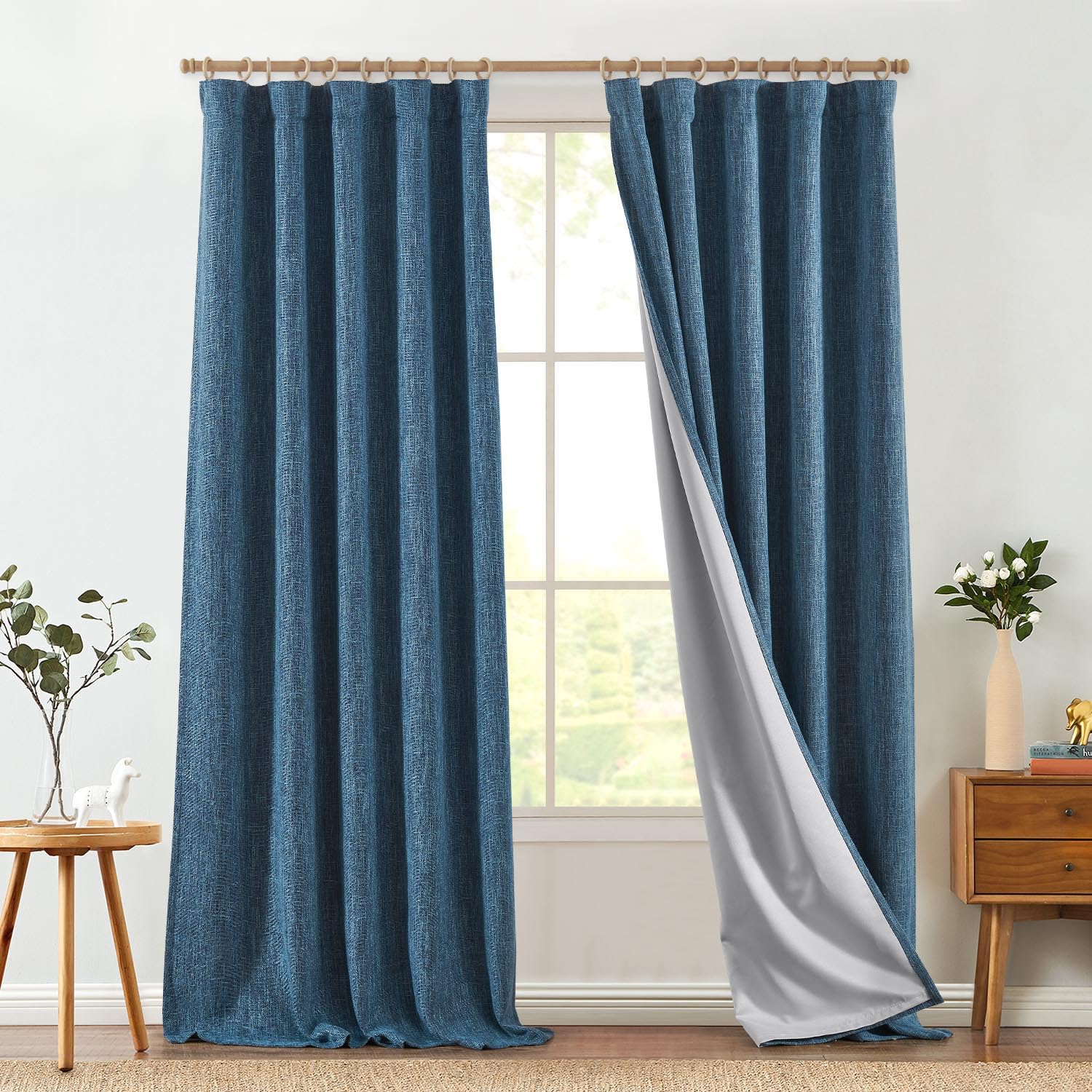 jinchan Blue Printed Curtains 63 Inch Length for Living Room Grommet Jacquard Curtains with Herringbone Pattern Modern Room Darkening Drapes Bedroom Window Curtain Set 2 Panels