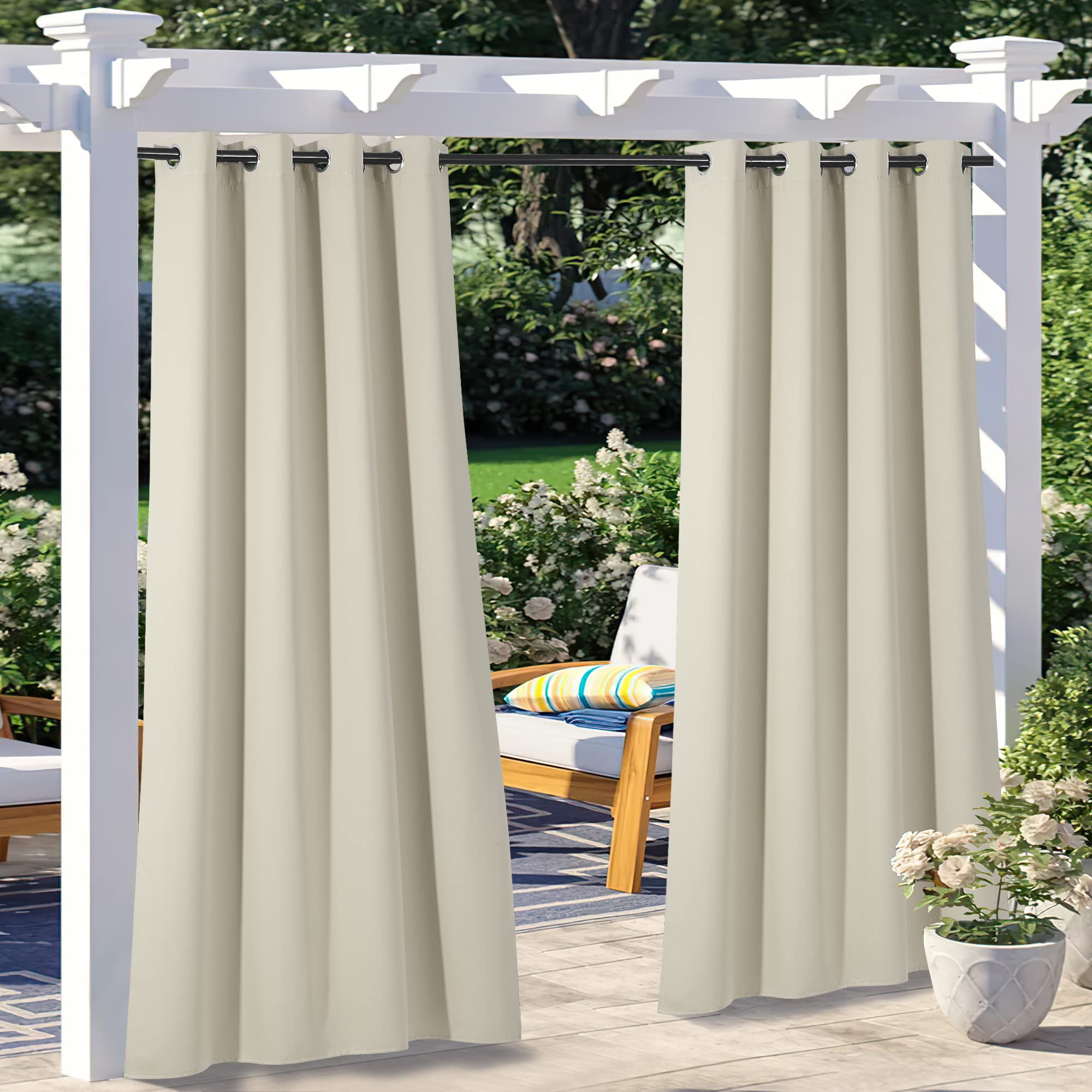 NICETOWN Fade Resistant Outdoor Curtains for Patio 84 inch Long, Grade 4 Color Fastness Fade-Proof Waterproof Outside Curtains, Thermal UV Protection Sun Shades for Porch, W52 x L84, 2 Panels, Grey