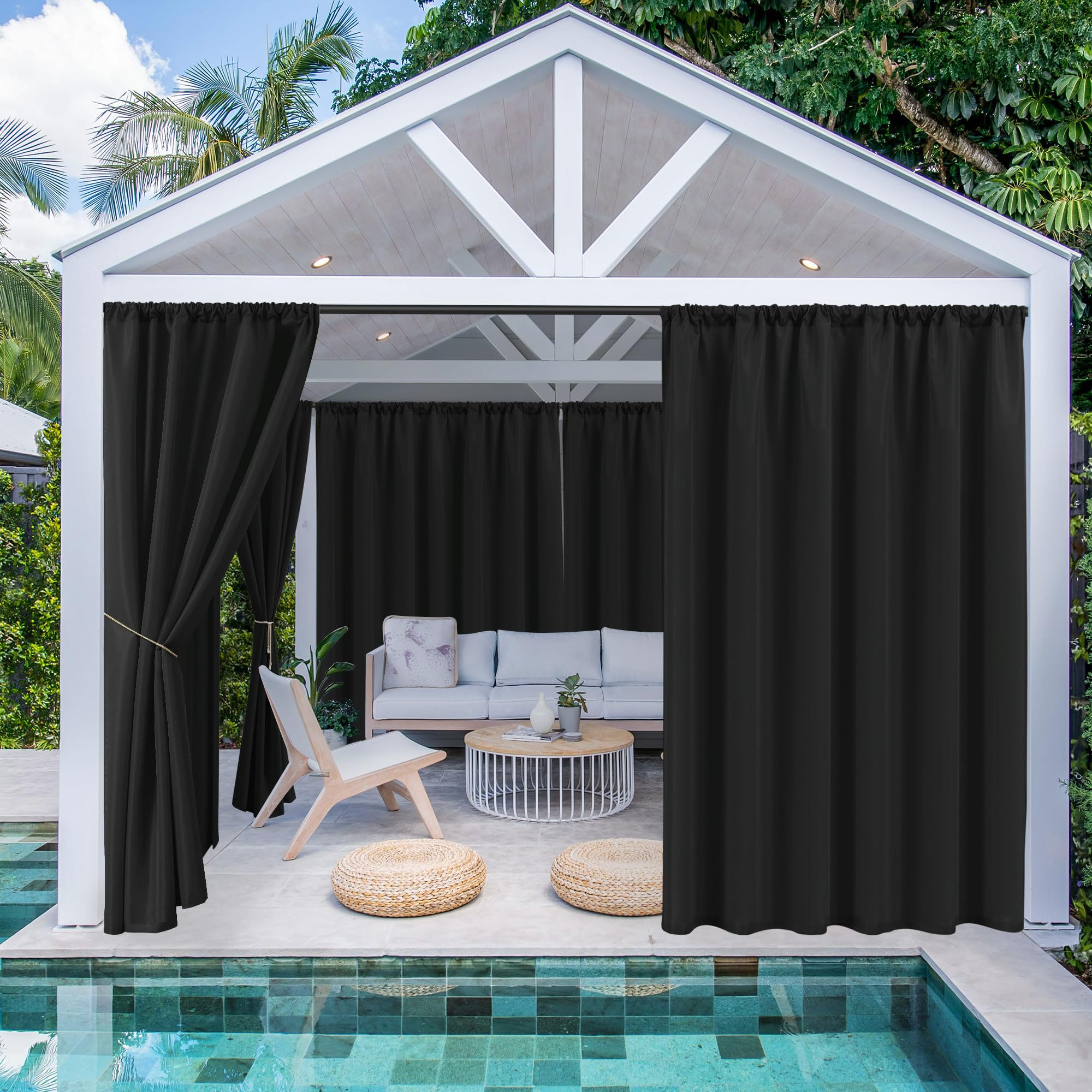 HolidayIdeas Waterproof Patio Outdoor Curtains with Rod Pocket, 6 Pcs- UV & Privacy Protect Weatherproof Gazebo Outdoor Drapes for Porch, Balcony, Apartment, Sliding Glass Door, White, 54x84 Inch