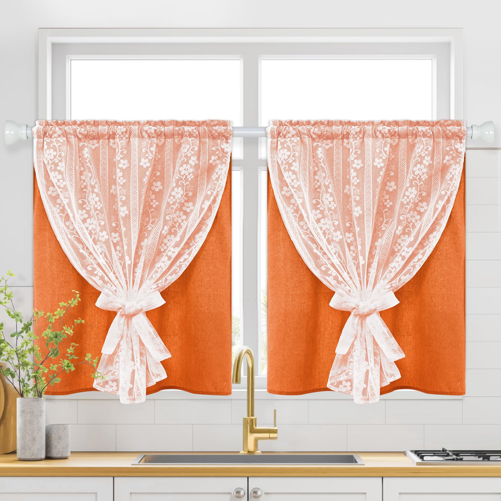 ASPMIZ Linen Curtains for Bedroom, Double Layered Boho Curtain for Living Room Farmhouse Curtain 84 Inch Length 2 Panels Set, Rustic Curtains & Drapes Rod Pocket with Tiebacks, 52 x 84 Inch, Beige