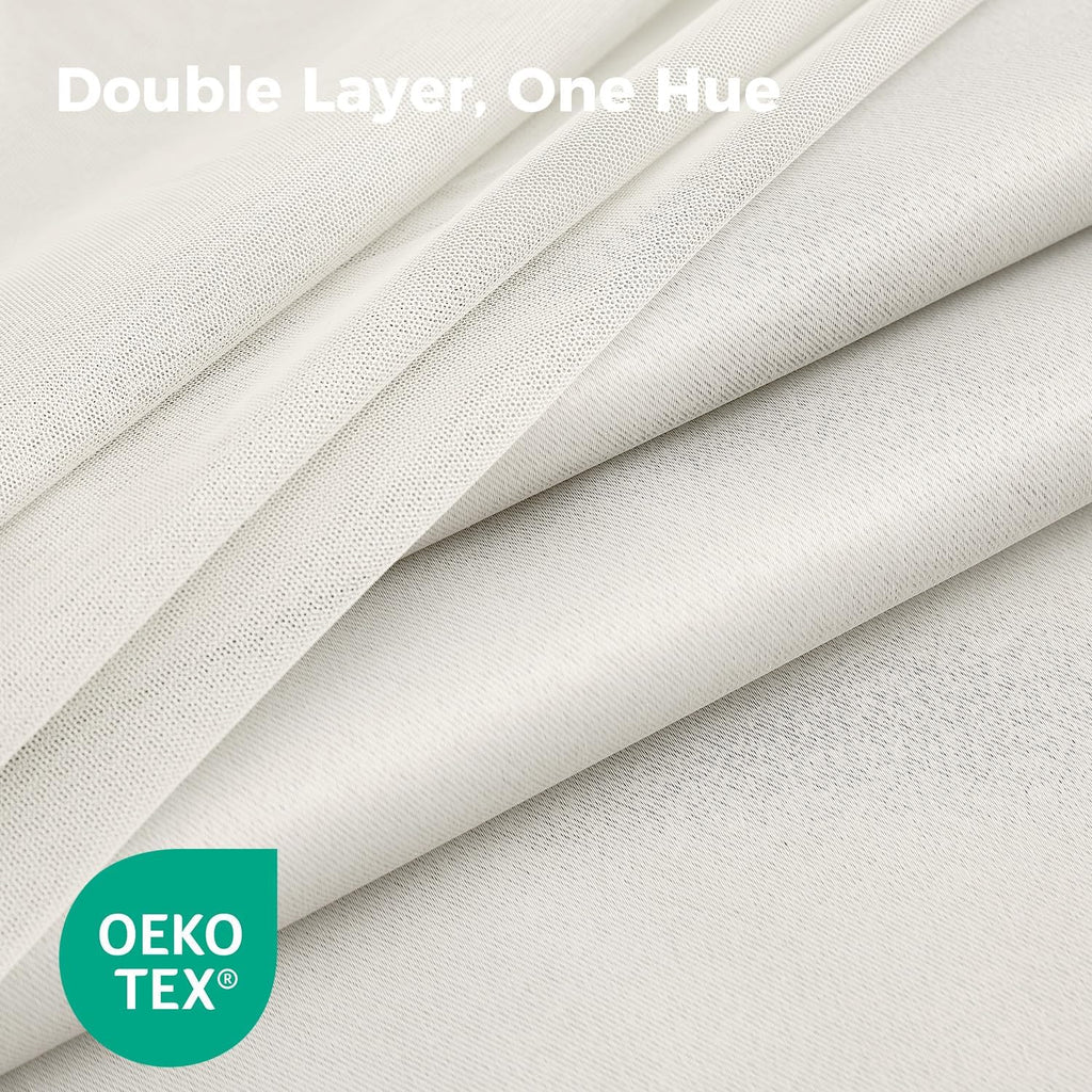 100% Blackout Curtains for Bedroom, Double Layer Ivory Curtains, Black Out Curtain 96 inch Long with Sheer Overlay for Living Room, Room Darkening Window Drapes with Grommet, 52" W x 96" L