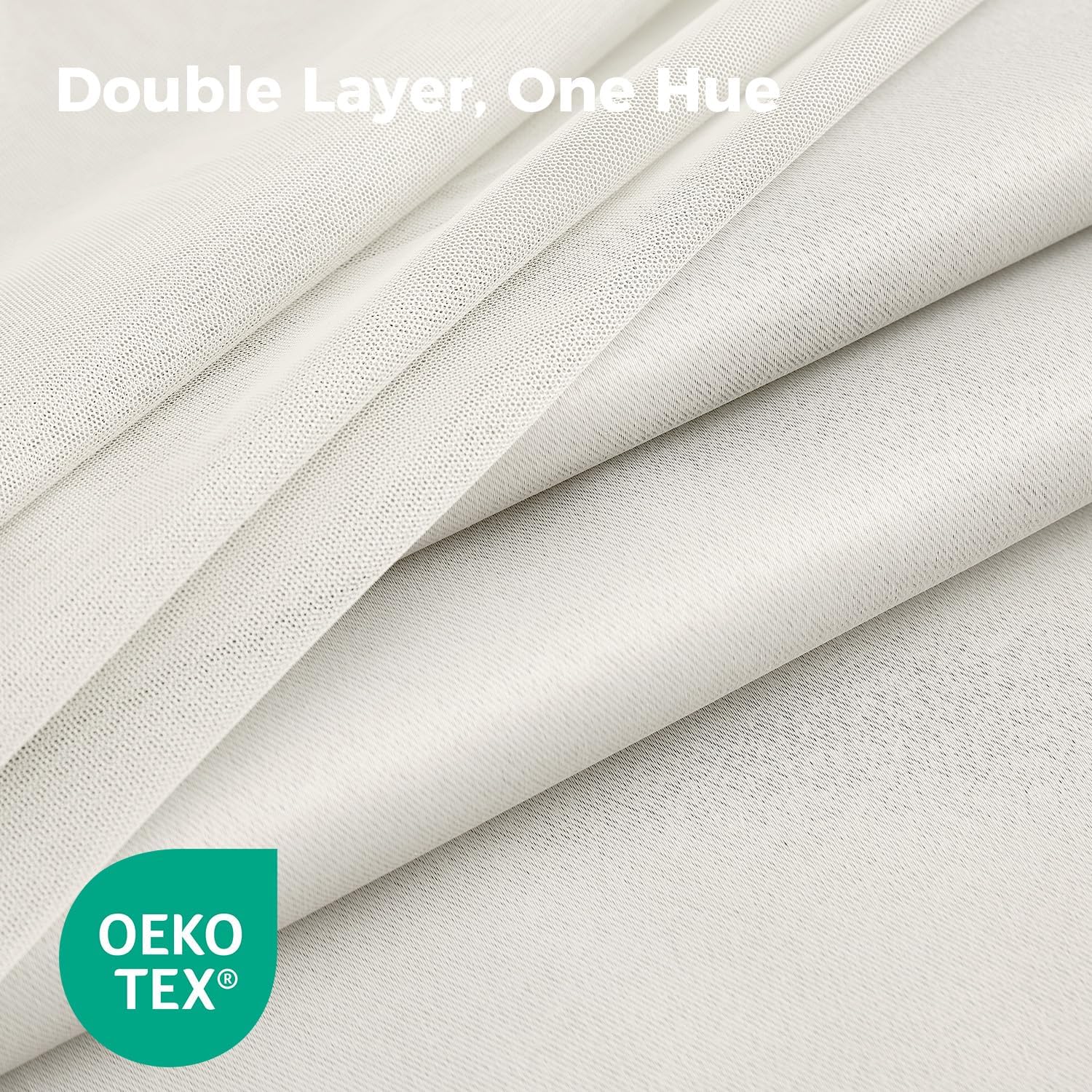 100% Blackout Curtains for Bedroom, Double Layer Ivory Curtains, Black Out Curtain 96 inch Long with Sheer Overlay for Living Room, Room Darkening Window Drapes with Grommet, 52" W x 96" L