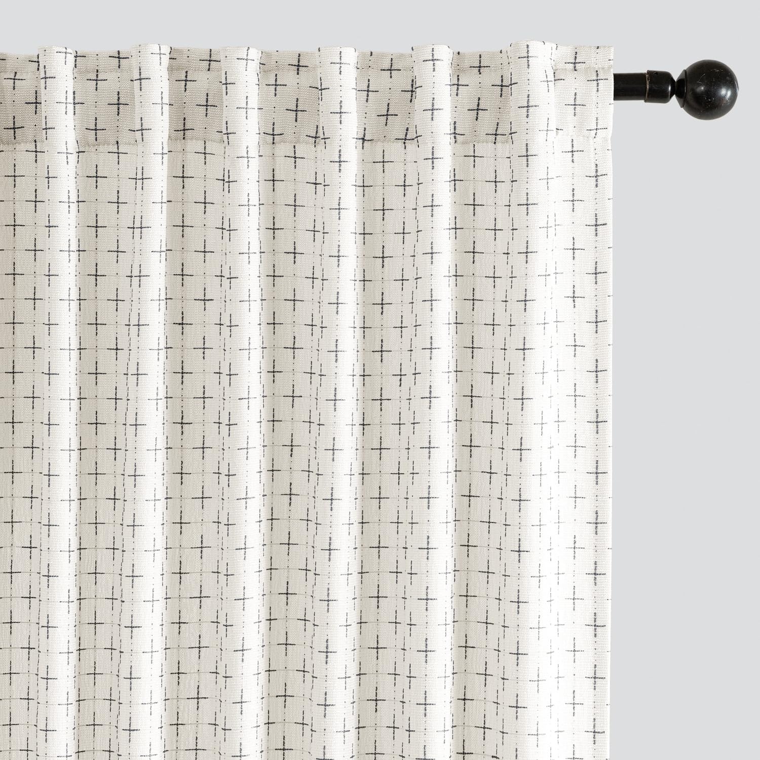 MIULEE Decorative Back Tab Linen Curtains with Geometric Pattern for Living Room Bedroom Farmhouse Rustic Thick Woven Textured Patterned Mudcloth Drapes 84 Inches Long 2 Panels Set, Beige
