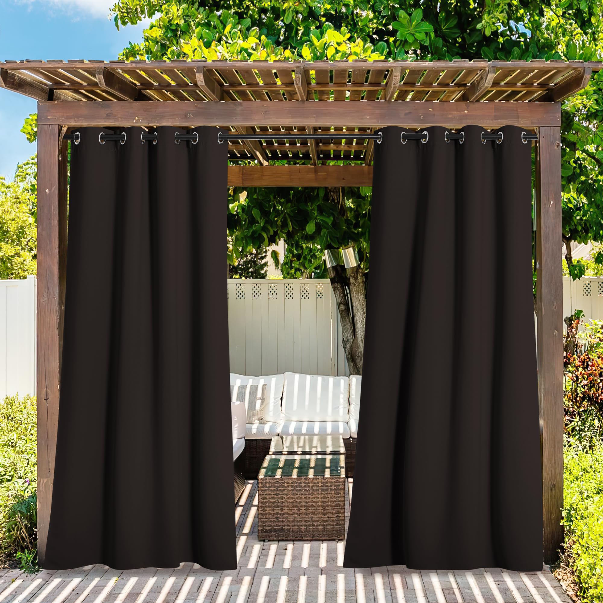 NICETOWN Fade Resistant Outdoor Curtains for Patio 84 inch Long, Grade 4 Color Fastness Fade-Proof Waterproof Outside Curtains, Thermal UV Protection Sun Shades for Porch, W52 x L84, 2 Panels, Grey