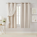 Bujasso Beige 80% Blackout Curtains with Sheer Overlay Mix and Match Double Layer Thermal Insulated Window Panels 95 inch for Living Room Bedroom Beige Drapes with Tiebacks Grommet Top 54" Wx95 Lx2