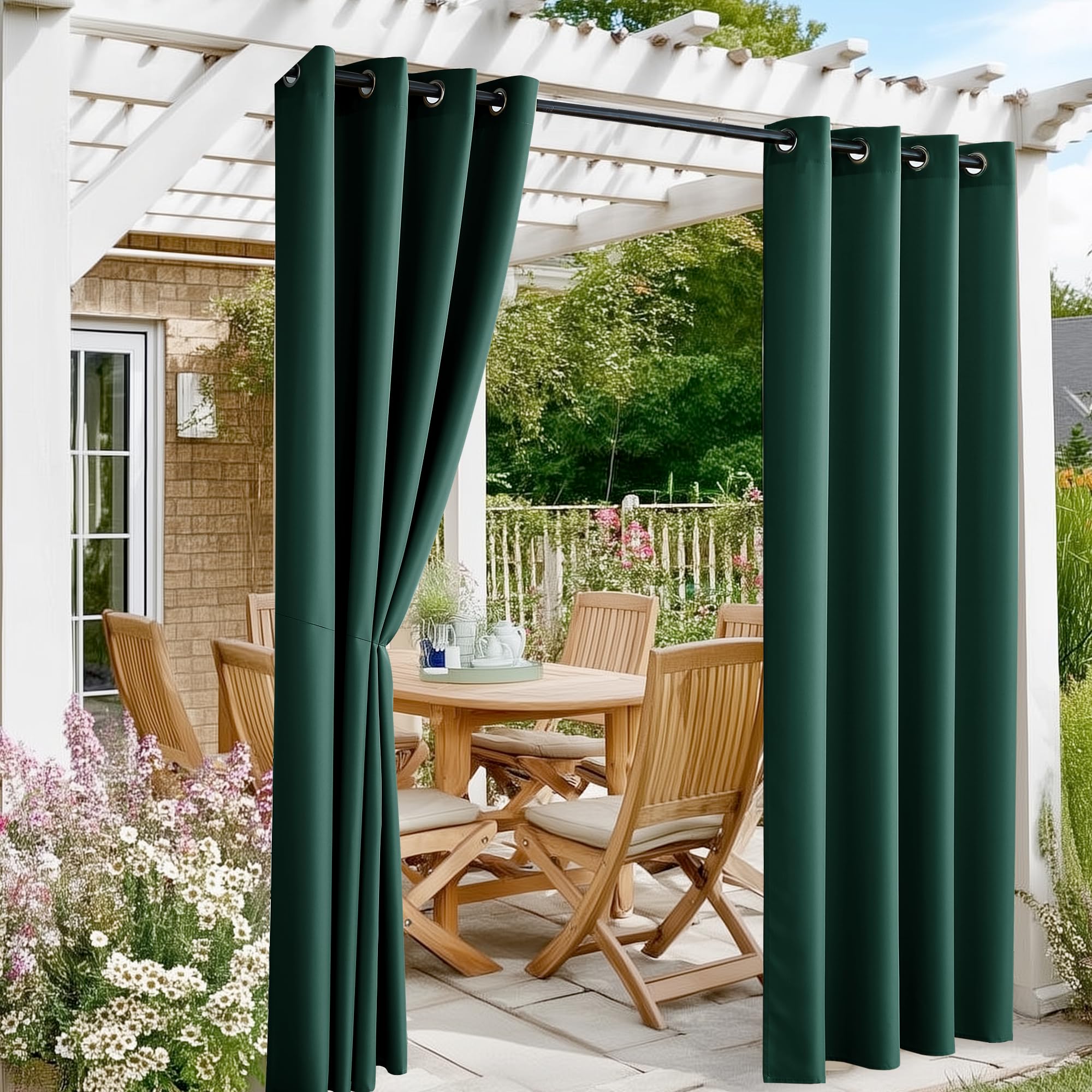RYB HOME 2 Panels Fade Resistant Outdoor Curtains for Patio Waterproof Block Sunlight Thermal Insulated Privacy Thick Outside Curtains for Porch, Gazebo, Pergola, W52 x L96, Stone Blue