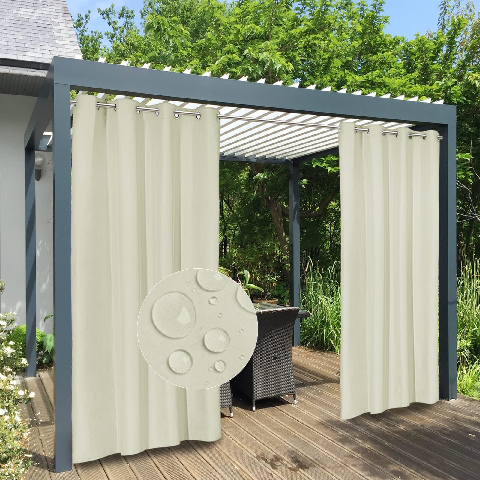 Easy-Going 100% Waterproof Outdoor Curtains Windproof Weatherproof Porch Curtains, Premium Thick Outdoor Privacy Grommet Top Panels for Patio, Gazebo and Pergola, 2 Panels, 54x84 inch, Dark Grey