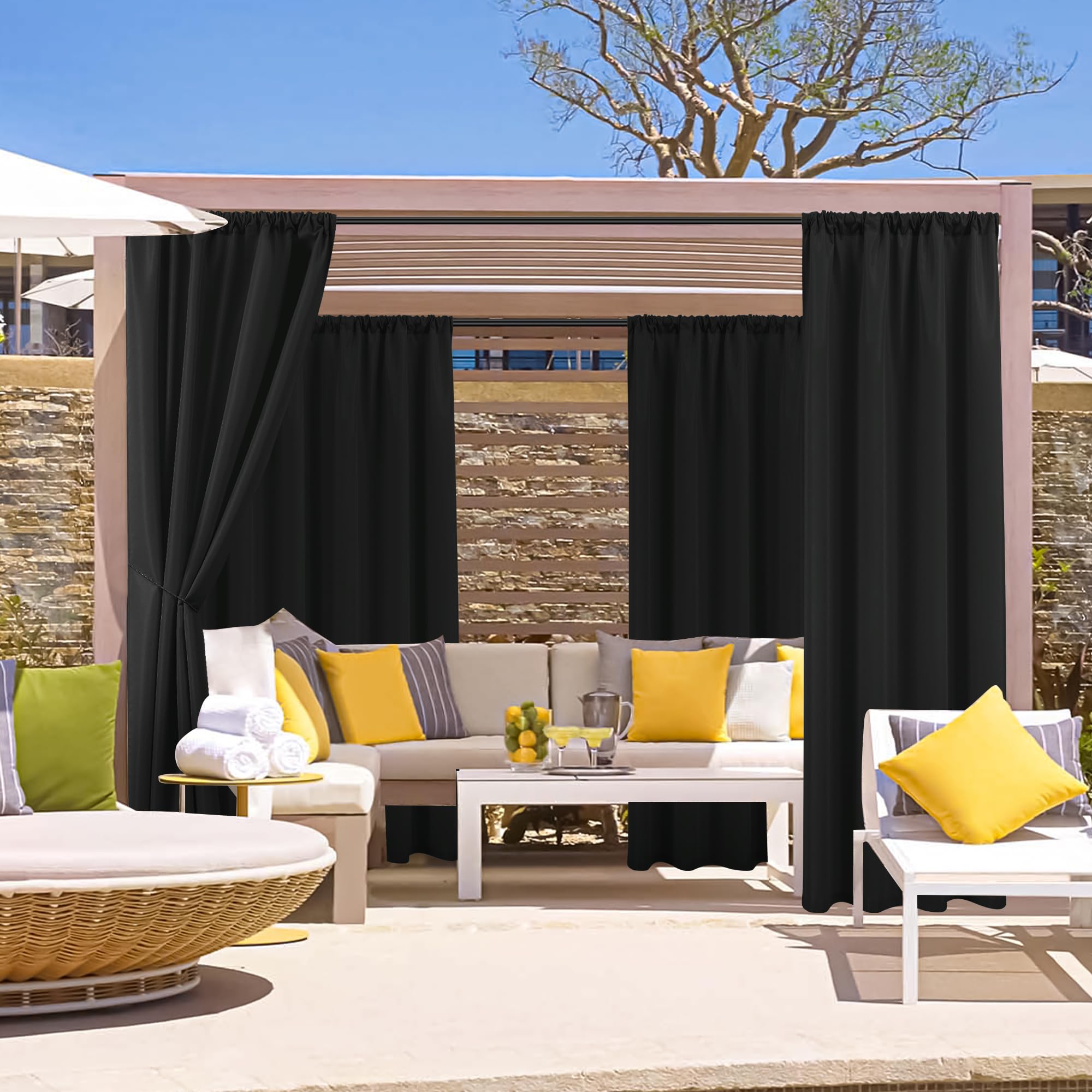 HolidayIdeas Waterproof Patio Outdoor Curtains with Rod Pocket, 6 Pcs- UV & Privacy Protect Weatherproof Gazebo Outdoor Drapes for Porch, Balcony, Apartment, Sliding Glass Door, White, 54x84 Inch