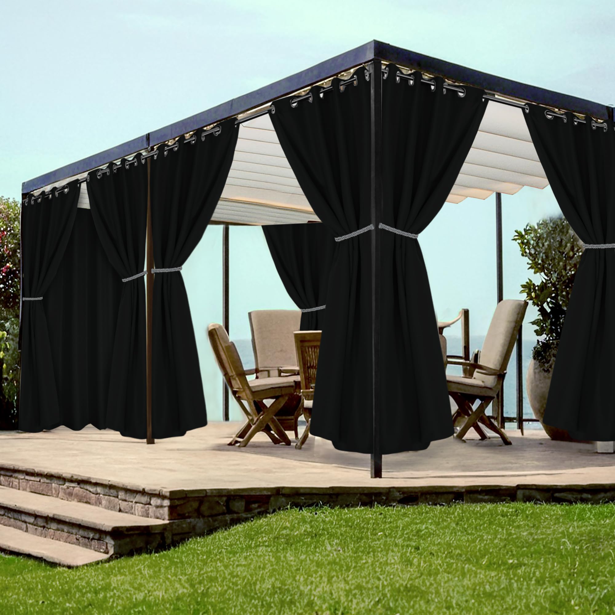 HolidayIdeas Grommet Top Outdoor Curtains for Patio Waterproof 8 Pcs All Weather Balcony Outside Curtain Panels for Apartments, Gazebo, Pergolas, Porch, 54x84 Inch, Grey