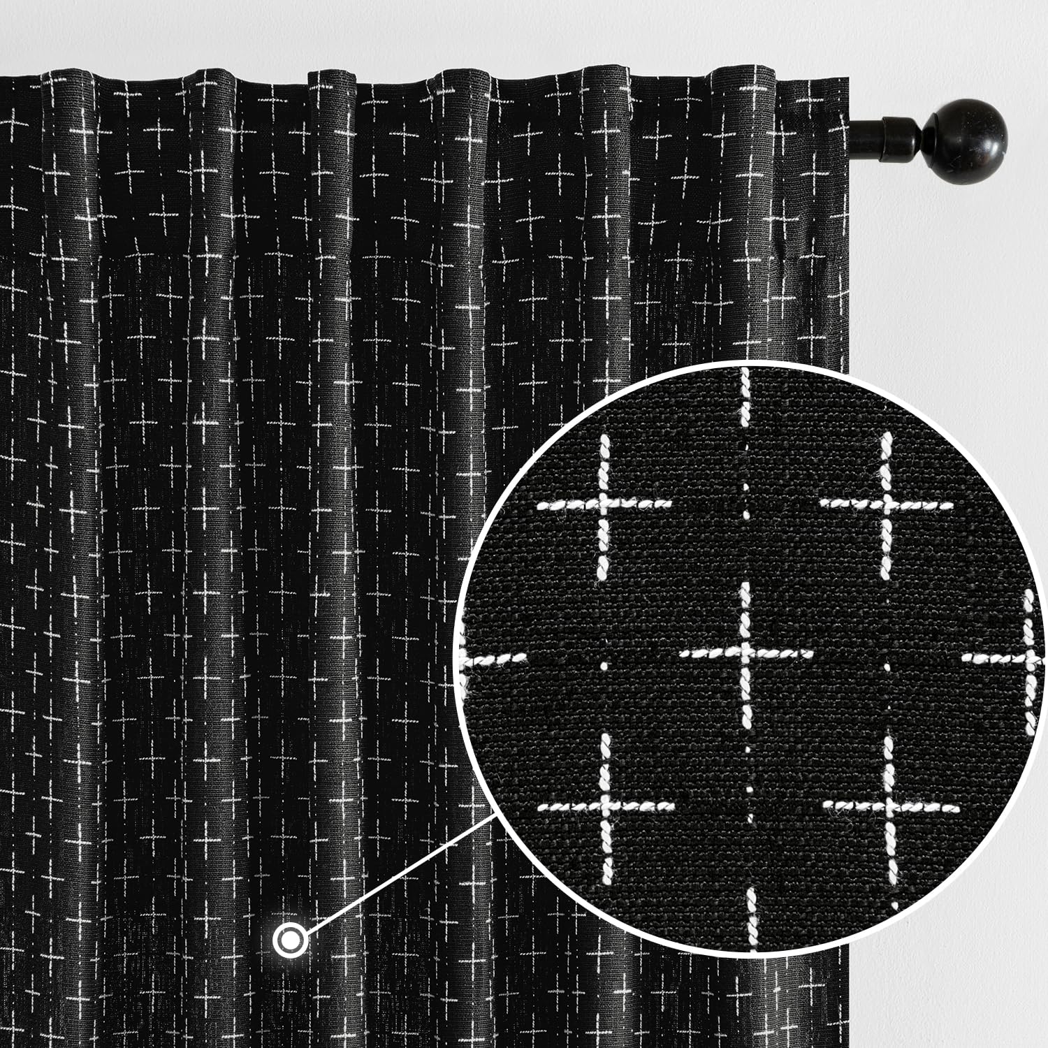 MIULEE Decorative Back Tab Linen Curtains with Geometric Pattern for Living Room Bedroom Farmhouse Rustic Thick Woven Textured Patterned Mudcloth Drapes 84 Inches Long 2 Panels Set, Beige