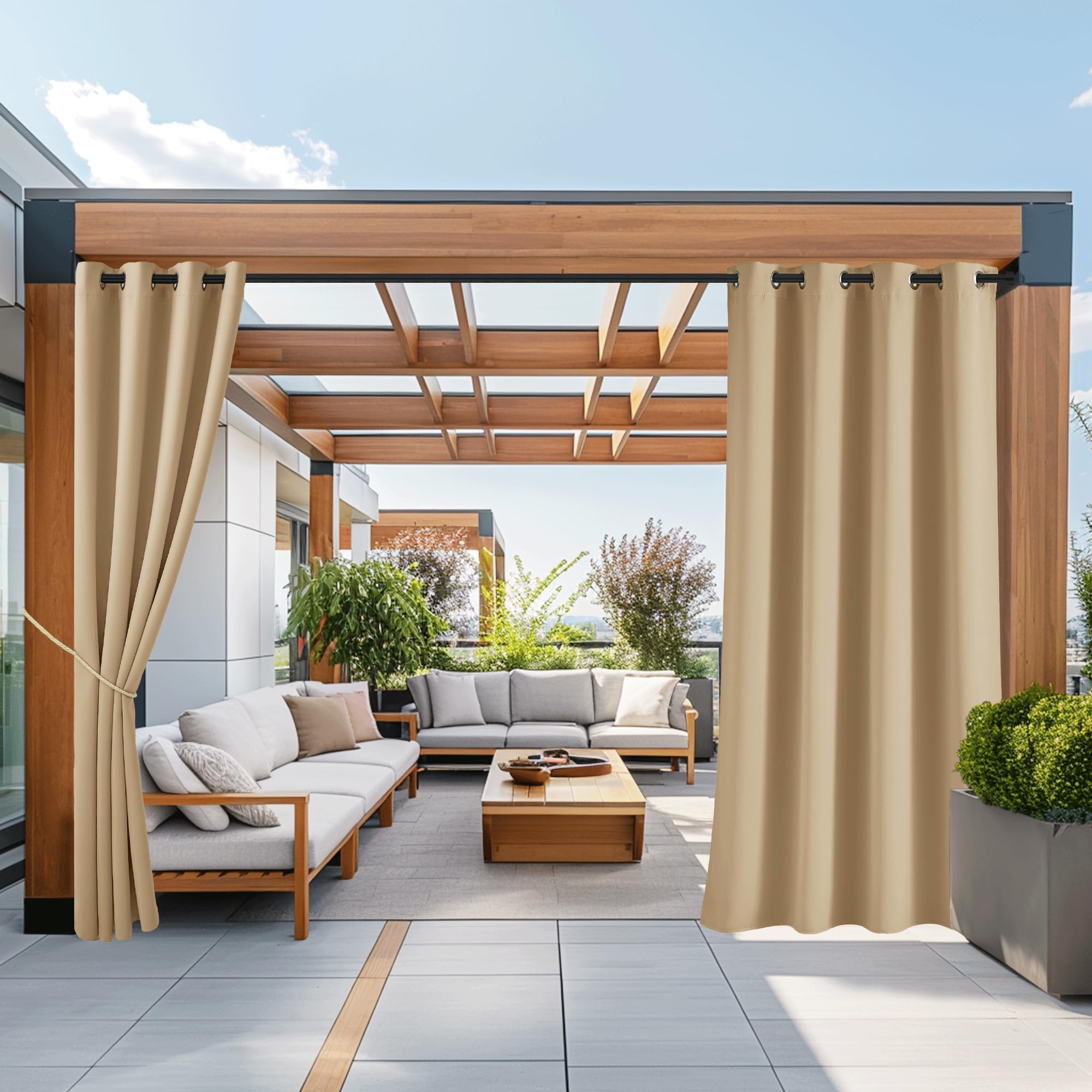 NICETOWN Fade Resistant Outdoor Curtains for Patio 84 inch Long, Grade 4 Color Fastness Fade-Proof Waterproof Outside Curtains, Thermal UV Protection Sun Shades for Porch, W52 x L84, 2 Panels, Grey