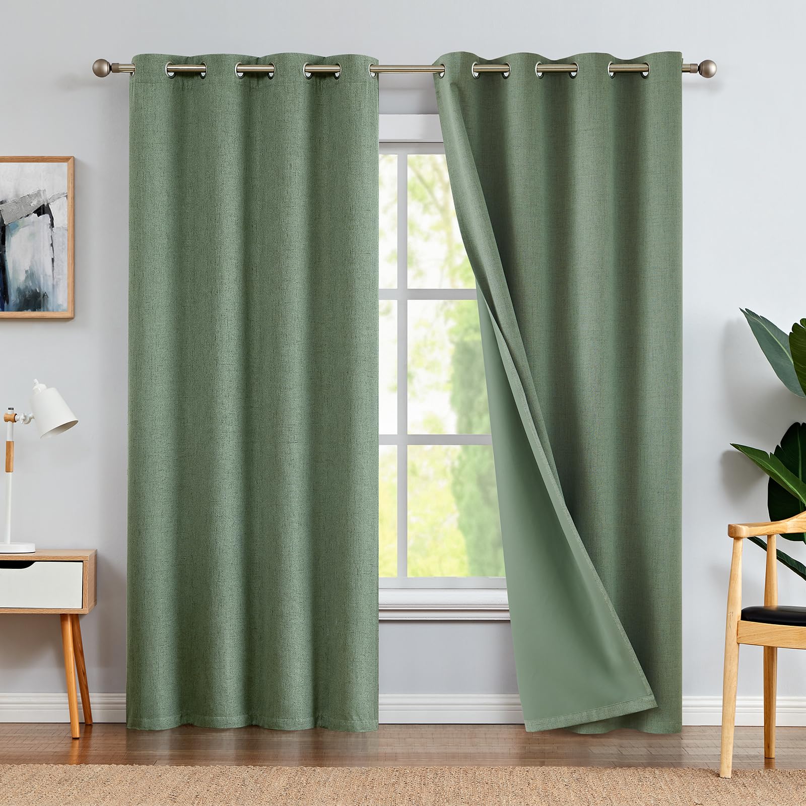 jinchan Blue Printed Curtains 63 Inch Length for Living Room Grommet Jacquard Curtains with Herringbone Pattern Modern Room Darkening Drapes Bedroom Window Curtain Set 2 Panels