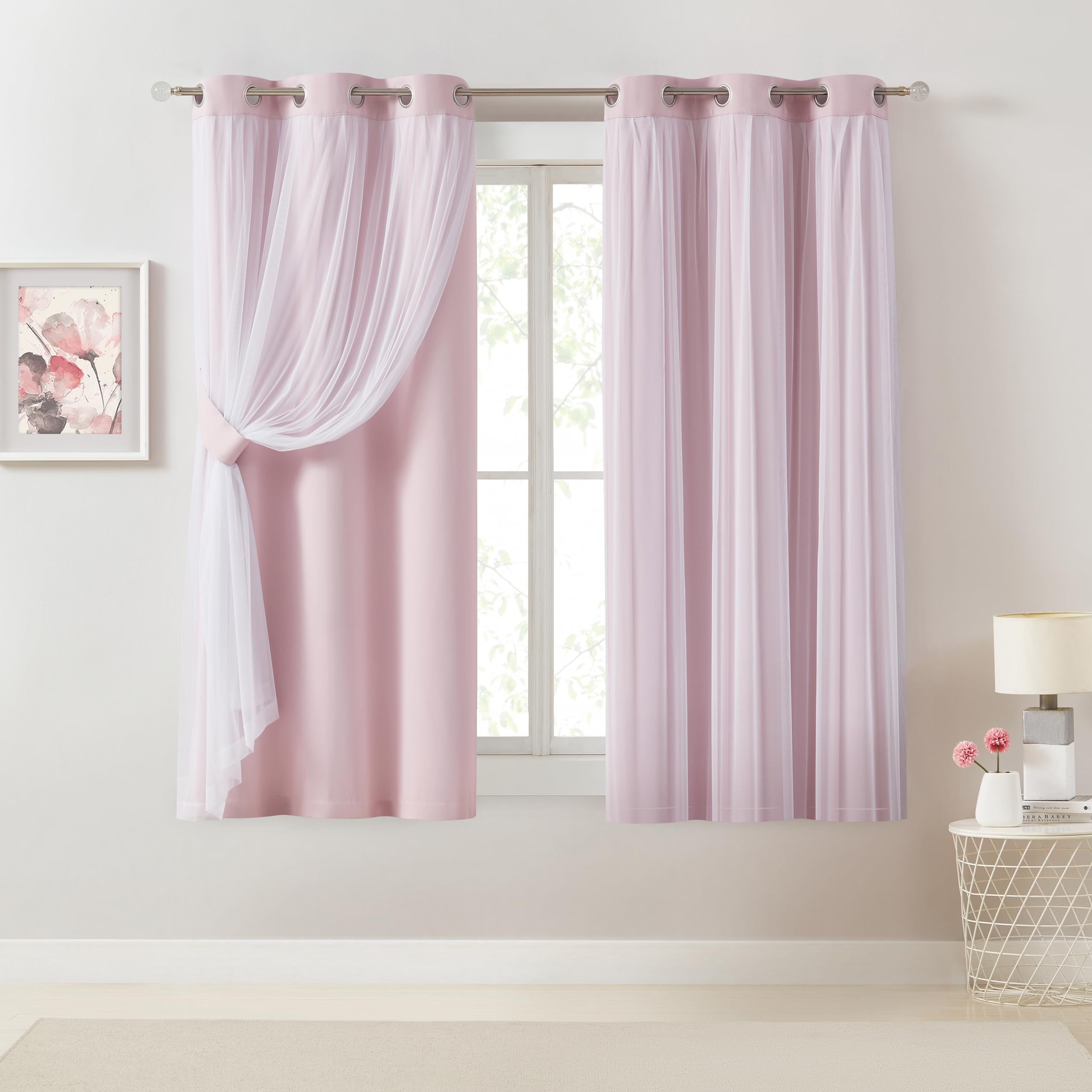 Bujasso Beige 80% Blackout Curtains with Sheer Overlay Mix and Match Double Layer Thermal Insulated Window Panels 95 inch for Living Room Bedroom Beige Drapes with Tiebacks Grommet Top 54" Wx95 Lx2