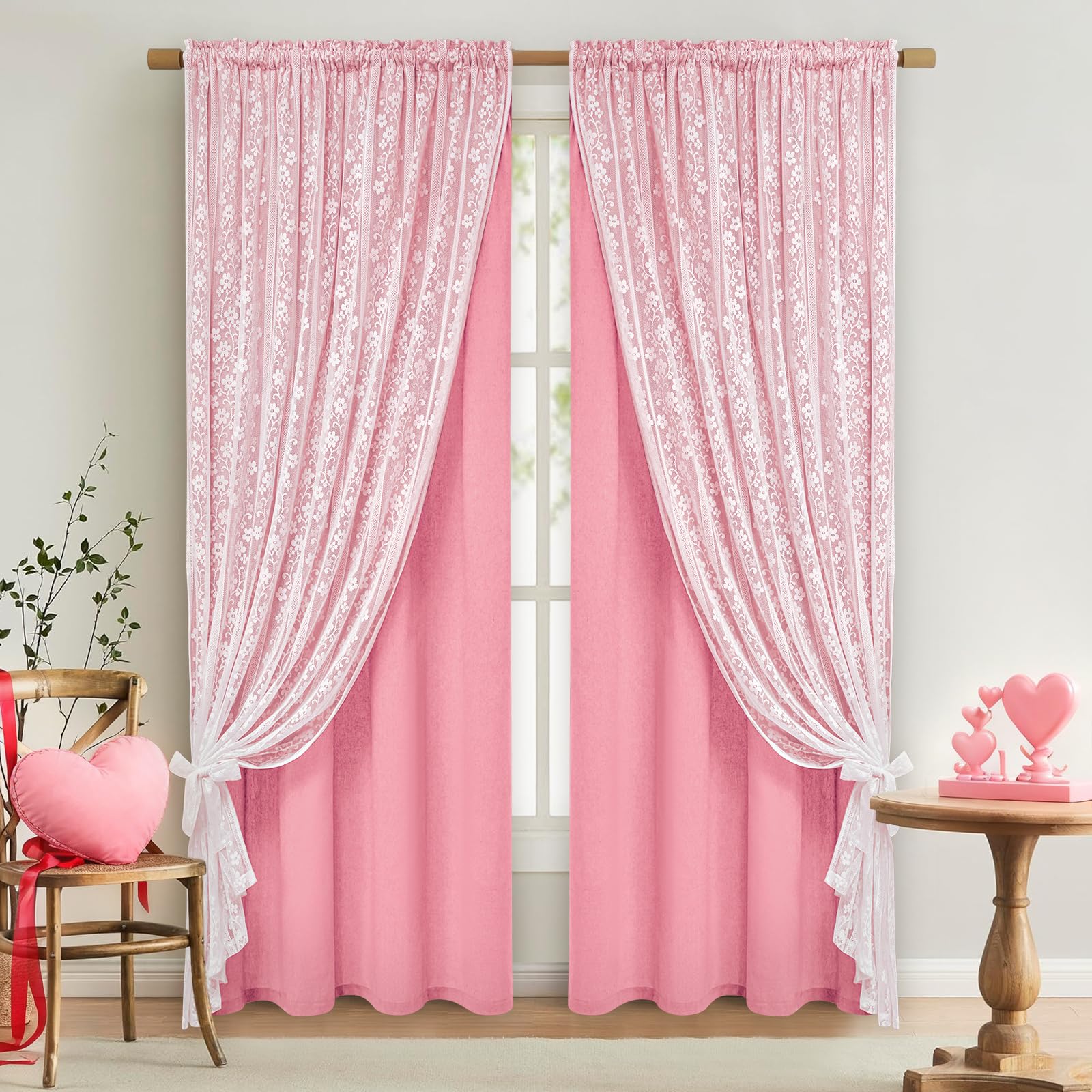 ASPMIZ Linen Curtains for Bedroom, Double Layered Boho Curtain for Living Room Farmhouse Curtain 84 Inch Length 2 Panels Set, Rustic Curtains & Drapes Rod Pocket with Tiebacks, 52 x 84 Inch, Beige