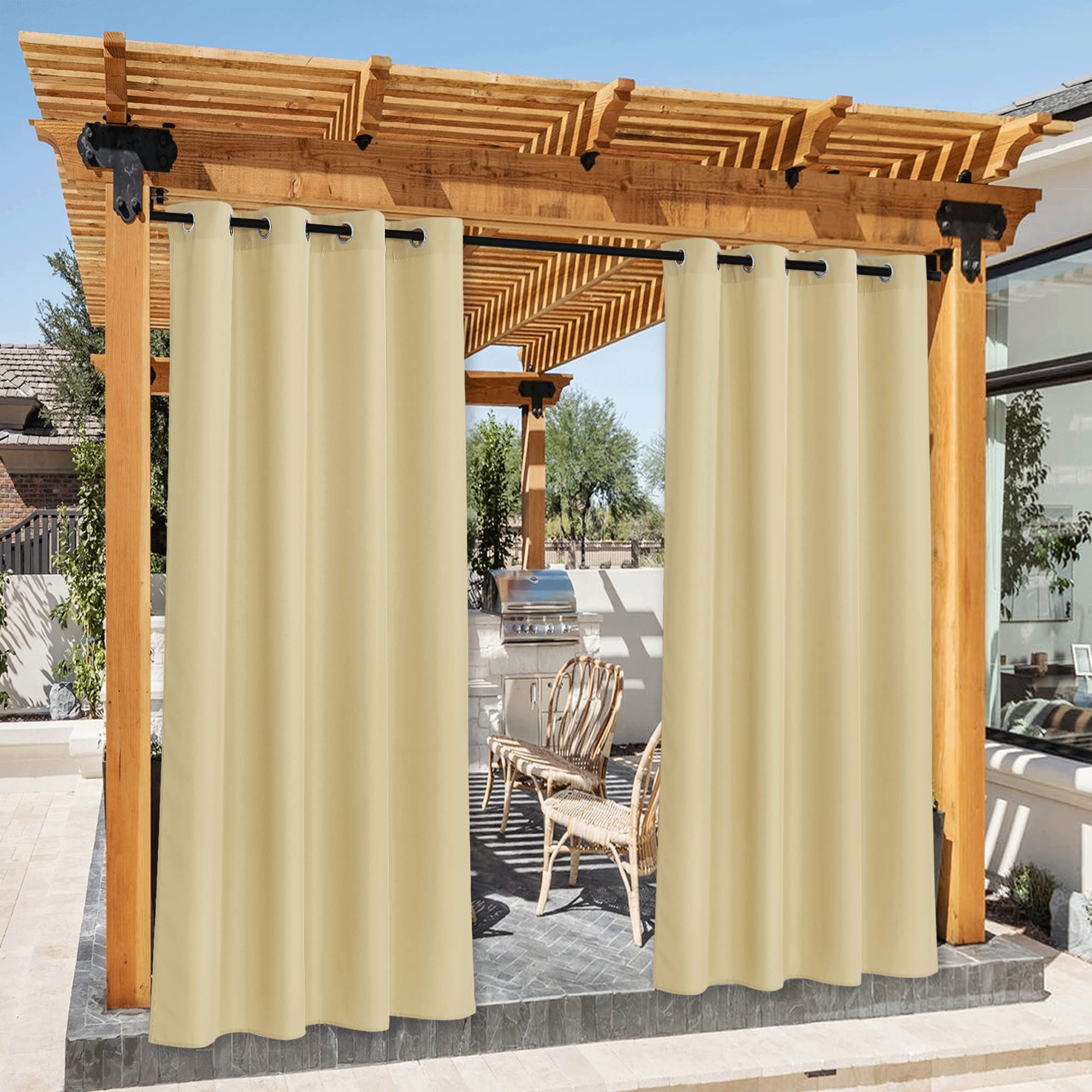 NICETOWN Fade Resistant Outdoor Curtains for Patio 84 inch Long, Grade 4 Color Fastness Fade-Proof Waterproof Outside Curtains, Thermal UV Protection Sun Shades for Porch, W52 x L84, 2 Panels, Grey