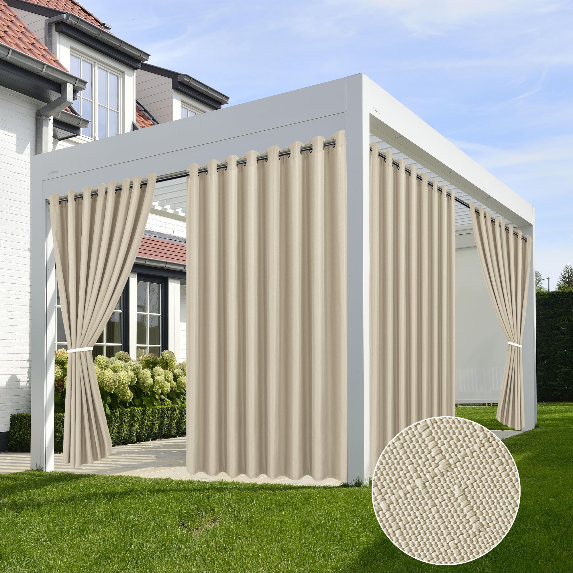 HolidayIdeas Outdoor Curtains for Patio Waterproof-4 Panels Linen Gazebo Curtains 54"x84"-Indoor/Outside Privacy Taupe Curtains Weatherproof Weighted for Pergola, Porch,Backyard,Living Room,Sunroom