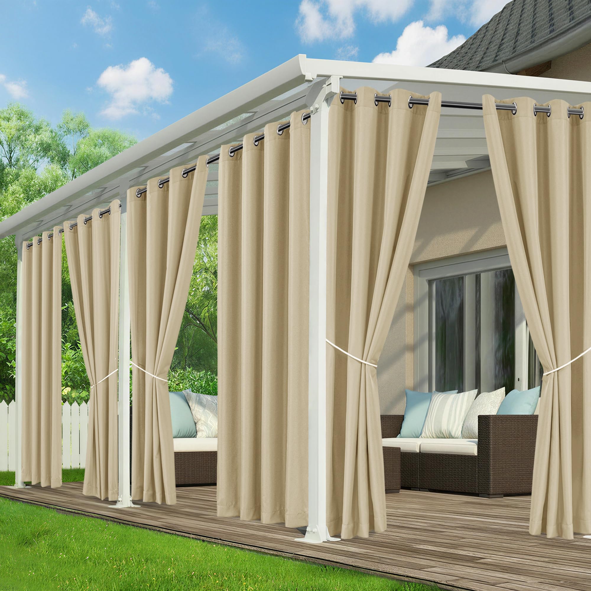 Outdoor Curtains for Patio Waterproof - 8 Panels Privacy Weatherproof Outside Curtains with Grommets for Pergola, Gazebo, Porch, Cabana, Balcony, 54 x 84 Inch, Cream