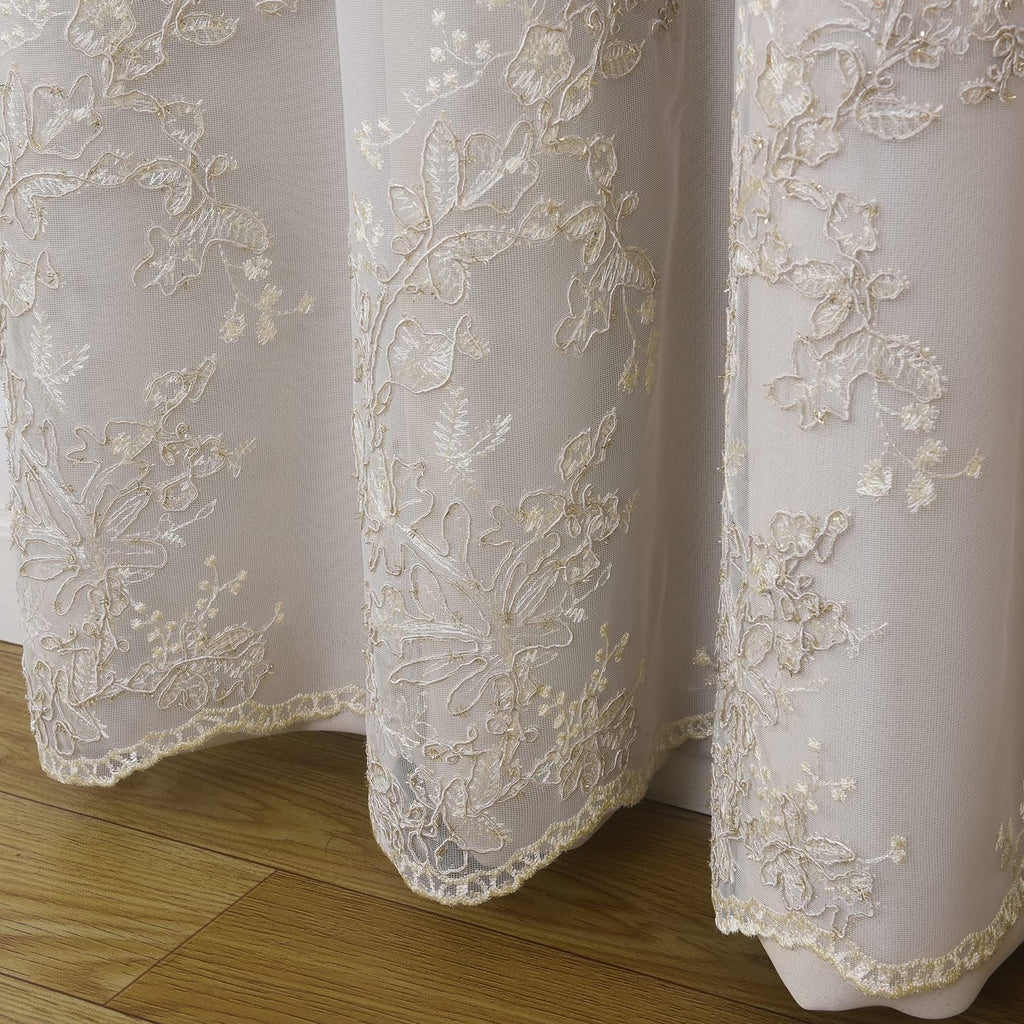 GYROHOME Double Layered Curtains with Embroidered White Sheer Tulle, Mix and Match Curtains Room Darkening Grommet Top Thermal Insulated Drapes,2Panels,52x84inch,Beige