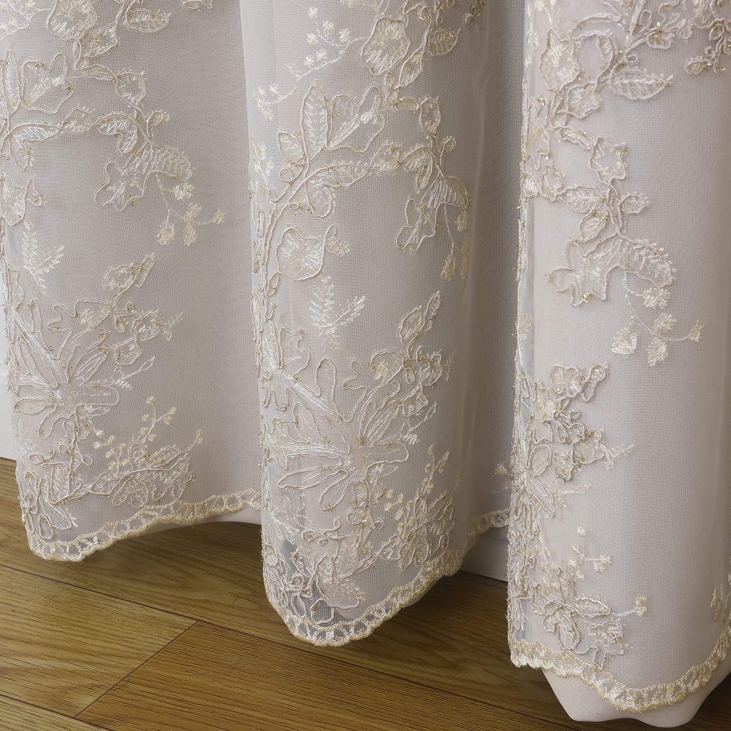 GYROHOME Double Layered Curtains with Embroidered White Sheer Tulle, Mix and Match Curtains Room Darkening Grommet Top Thermal Insulated Drapes,2Panels,52x84inch,Beige