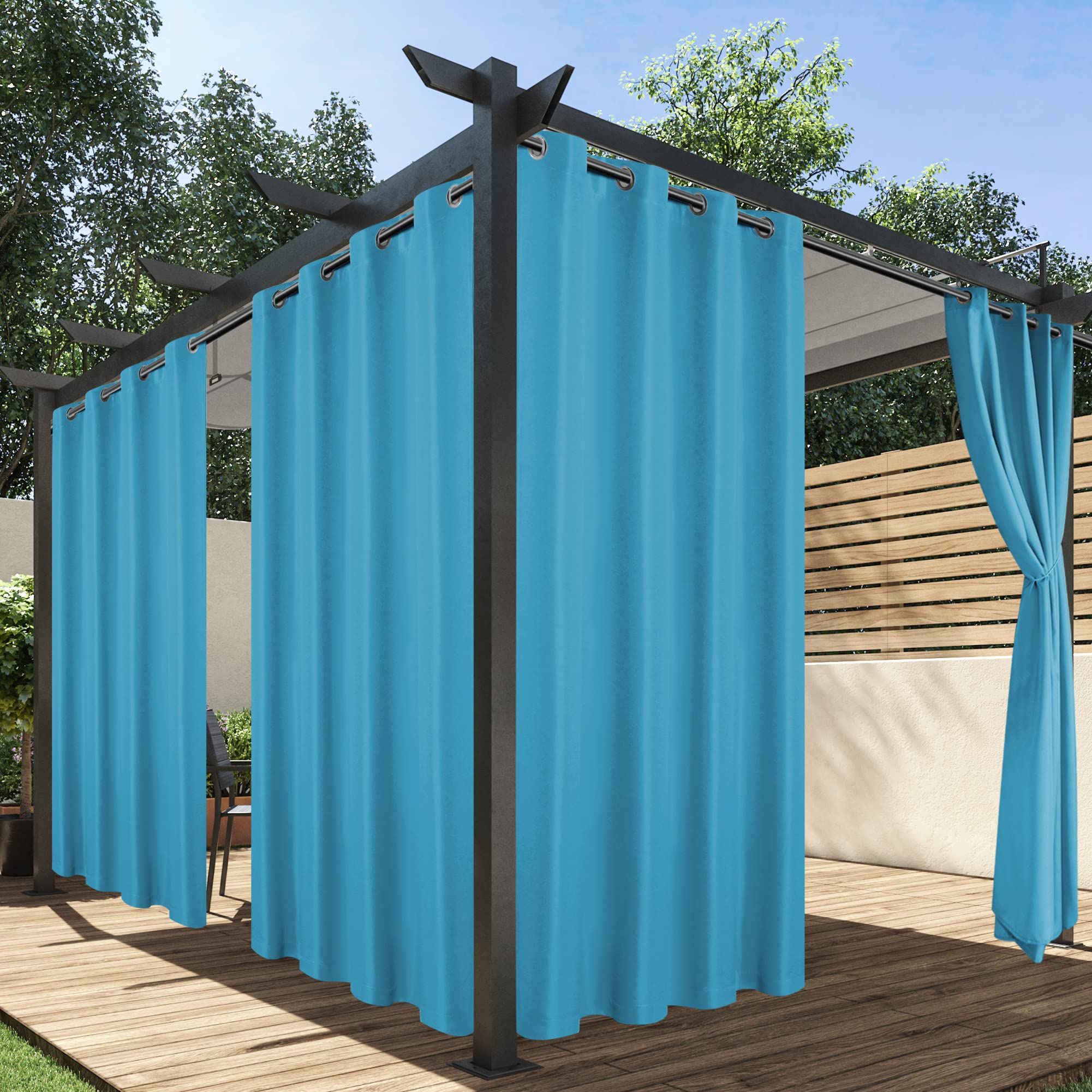 HolidayIdeas Outdoor Curtains for Patio Waterproof, 4 Panels - 54 x 84 Inch - Privacy Protection & Light Filtering Curtains Black Grommet Outside Curtains for Porch, Gazebo, Pergola, Backyard