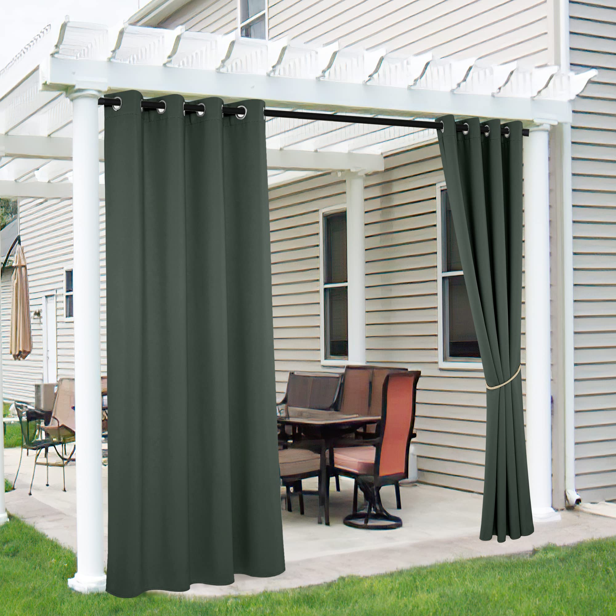 RYB HOME 2 Panels Fade Resistant Outdoor Curtains for Patio Waterproof Block Sunlight Thermal Insulated Privacy Thick Outside Curtains for Porch, Gazebo, Pergola, W52 x L96, Stone Blue