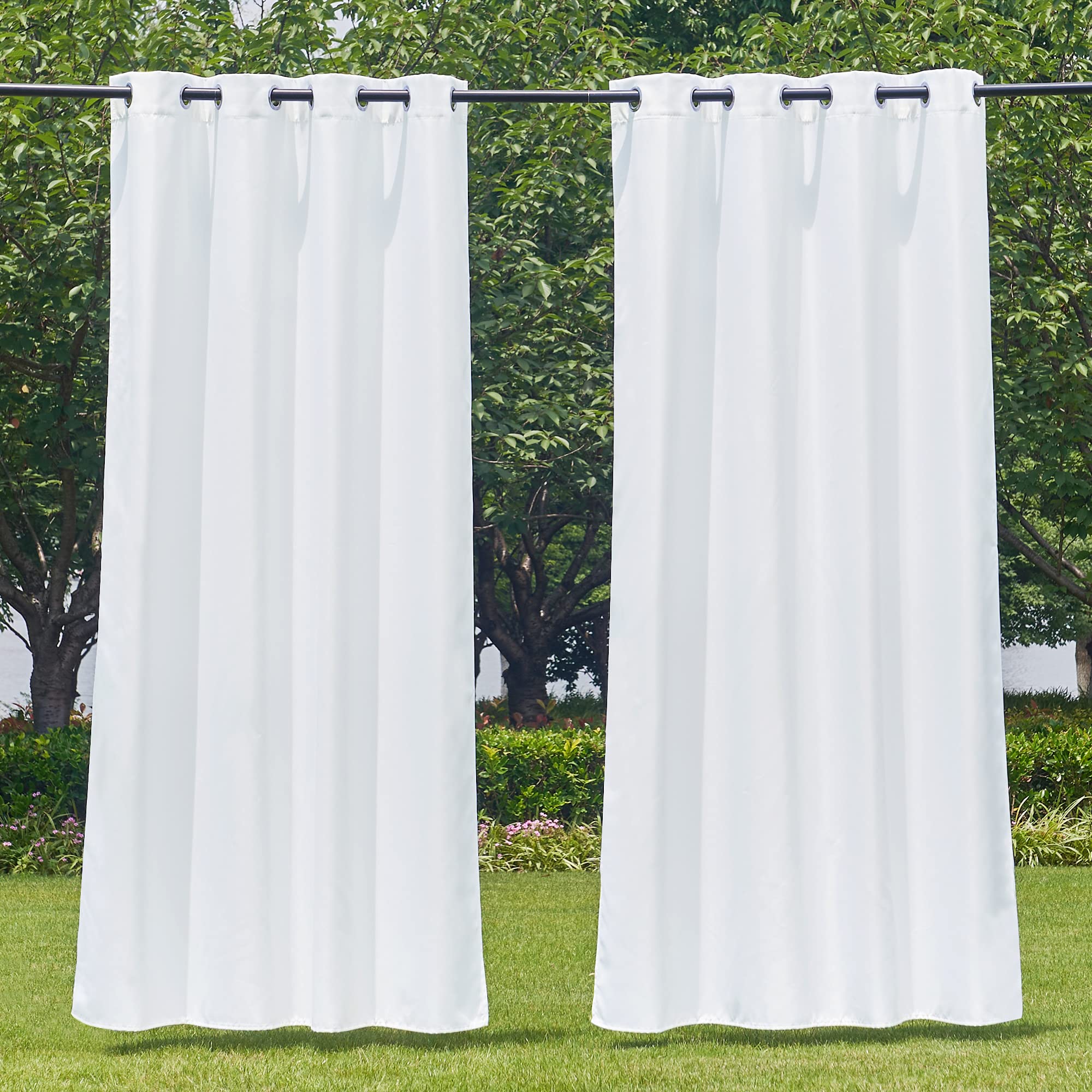 NICETOWN Fade Resistant Outdoor Curtains for Patio 84 inch Long, Grade 4 Color Fastness Fade-Proof Waterproof Outside Curtains, Thermal UV Protection Sun Shades for Porch, W52 x L84, 2 Panels, Grey