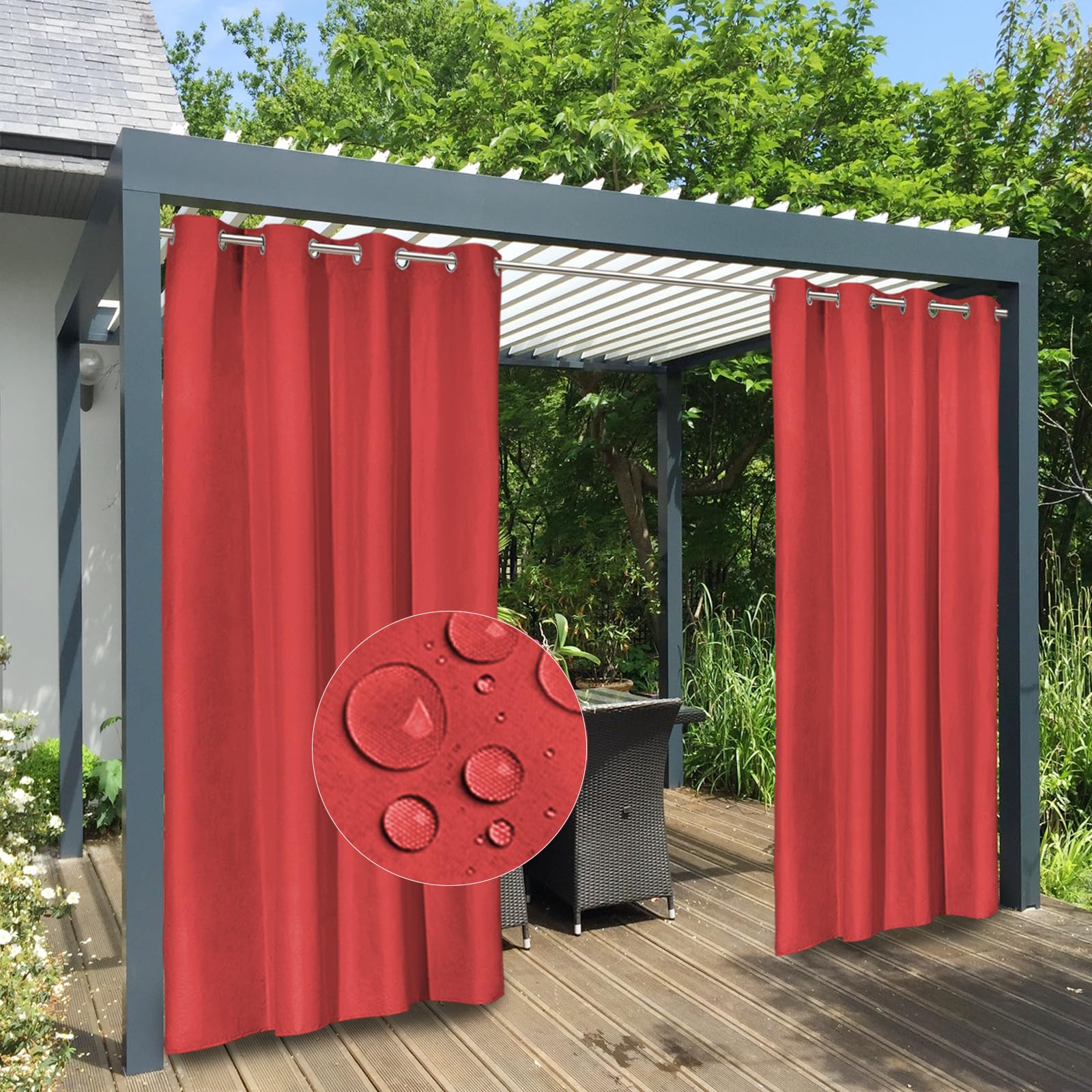 Easy-Going 100% Waterproof Outdoor Curtains Windproof Weatherproof Porch Curtains, Premium Thick Outdoor Privacy Grommet Top Panels for Patio, Gazebo and Pergola, 2 Panels, 54x84 inch, Dark Grey