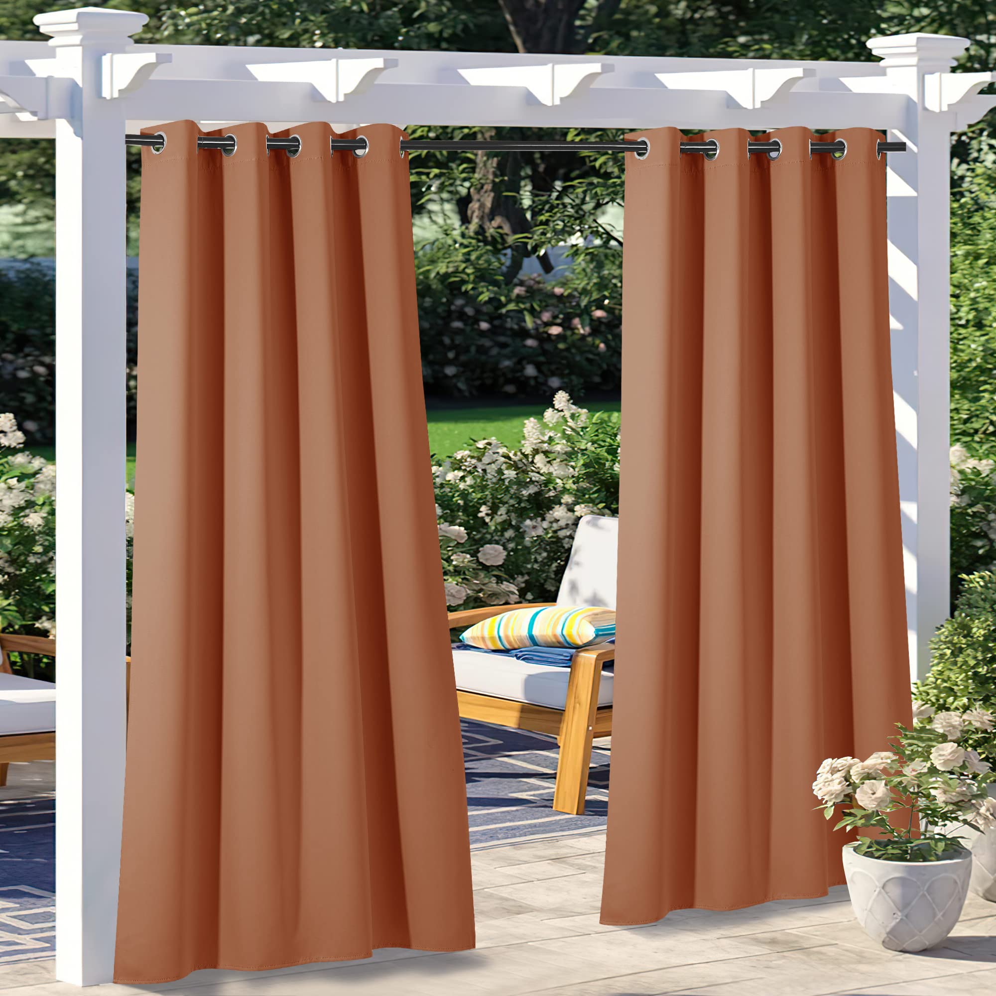 NICETOWN Fade Resistant Outdoor Curtains for Patio 84 inch Long, Grade 4 Color Fastness Fade-Proof Waterproof Outside Curtains, Thermal UV Protection Sun Shades for Porch, W52 x L84, 2 Panels, Grey