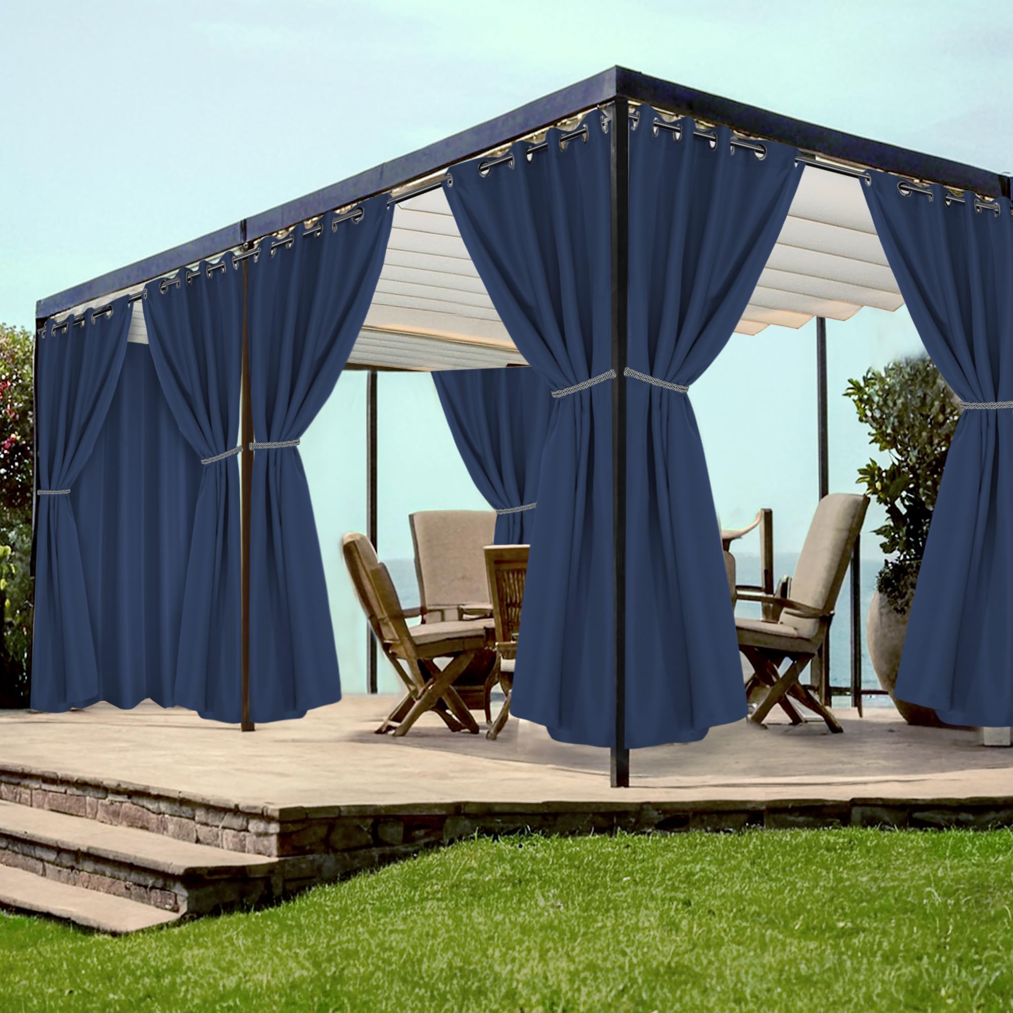 HolidayIdeas Grommet Top Outdoor Curtains for Patio Waterproof 8 Pcs All Weather Balcony Outside Curtain Panels for Apartments, Gazebo, Pergolas, Porch, 54x84 Inch, Grey