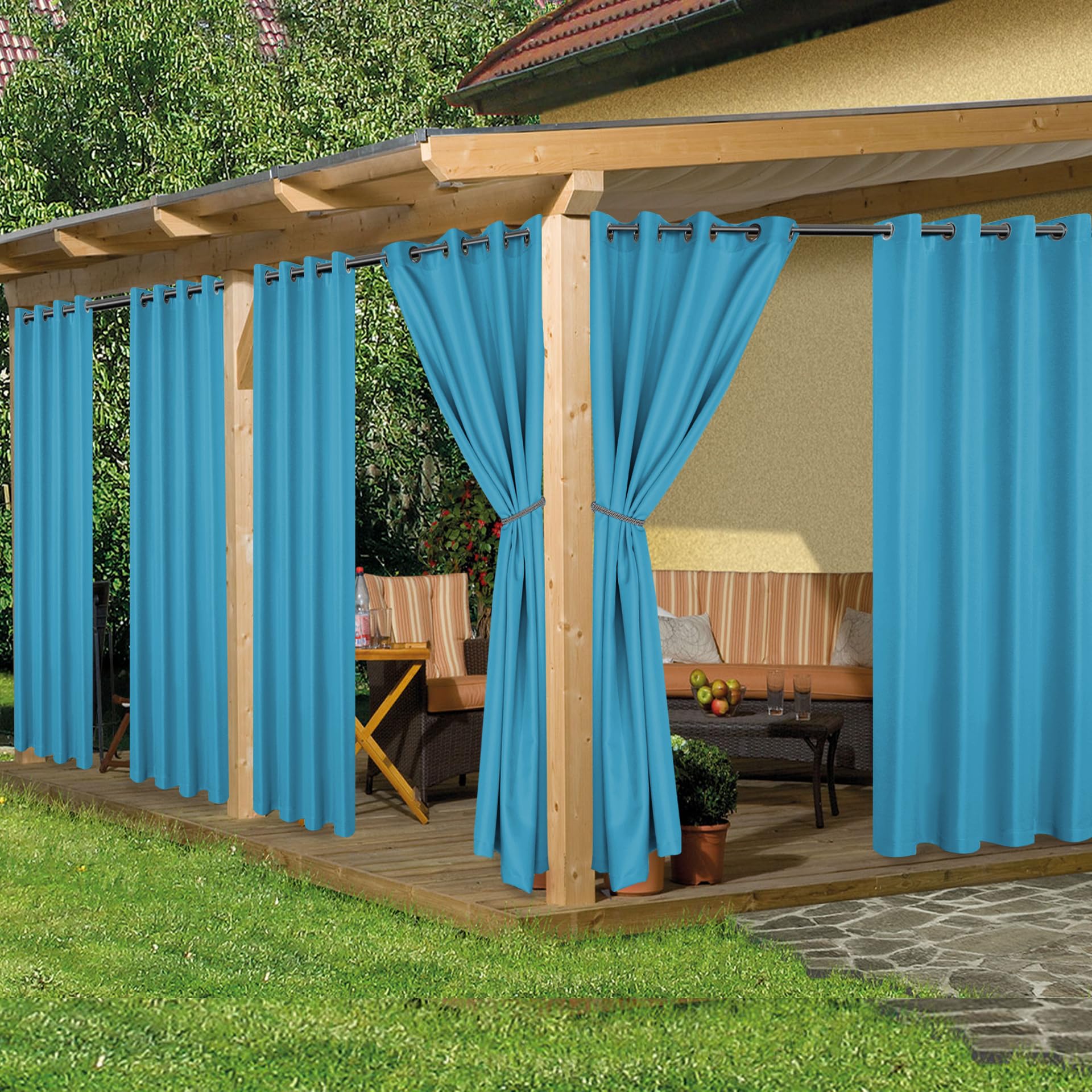 HolidayIdeas Outdoor Curtains for Patio Waterproof, 6 Panels - 54x84 Inches - Weatherproof Privacy Outsides Curtains for Cabana Porch Pergola, Sunlight & UV Blocking (Cream, Grommet Top)