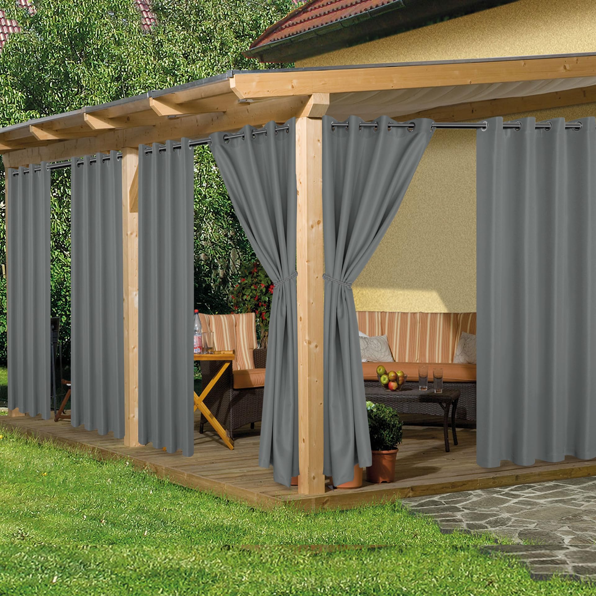 HolidayIdeas Outdoor Curtains for Patio Waterproof, 6 Panels - 54x84 Inches - Weatherproof Privacy Outsides Curtains for Cabana Porch Pergola, Sunlight & UV Blocking (Cream, Grommet Top)