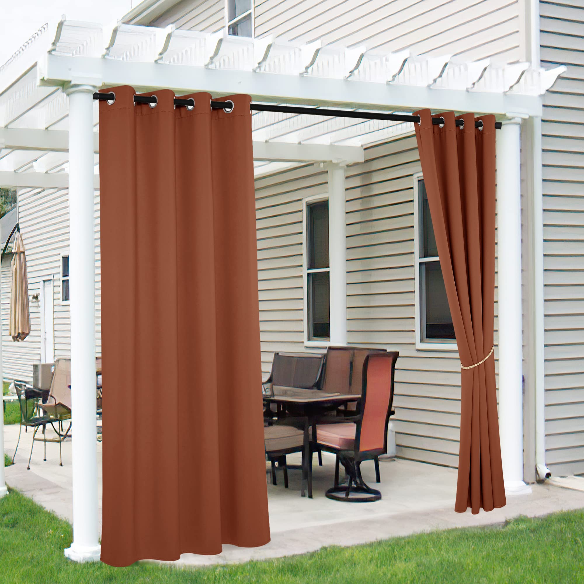 RYB HOME 2 Panels Fade Resistant Outdoor Curtains for Patio Waterproof Block Sunlight Thermal Insulated Privacy Thick Outside Curtains for Porch, Gazebo, Pergola, W52 x L96, Stone Blue